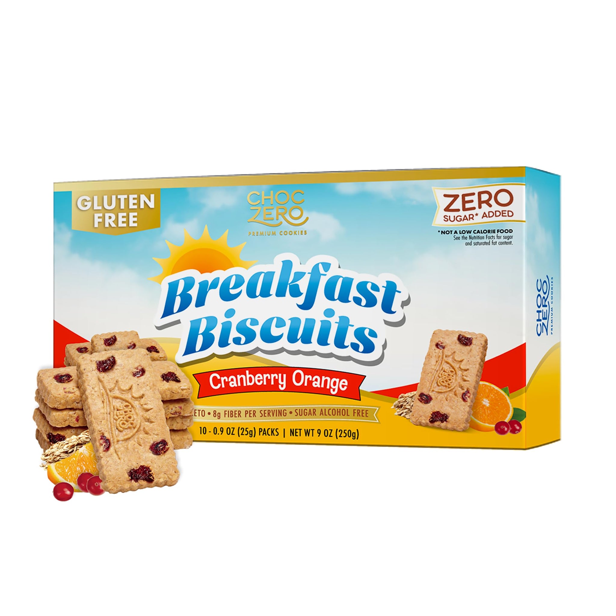ChocZero Cranberry Orange Breakfast Biscuits, Sugar Free Breakfast Cookies, Gluten Free, No Sugar Alcohols, Keto, High Fiber, 30 Cookies