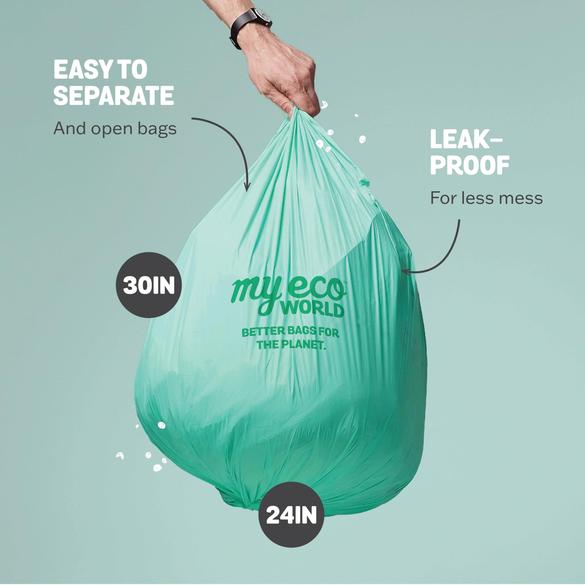 MyEcoWorld® Compostable Kitchen Waste Bags - 12 Count - 100% Certified Compostable - 13 Gallon - Super Strong - Leak Proof - Unscented - Easy to Open