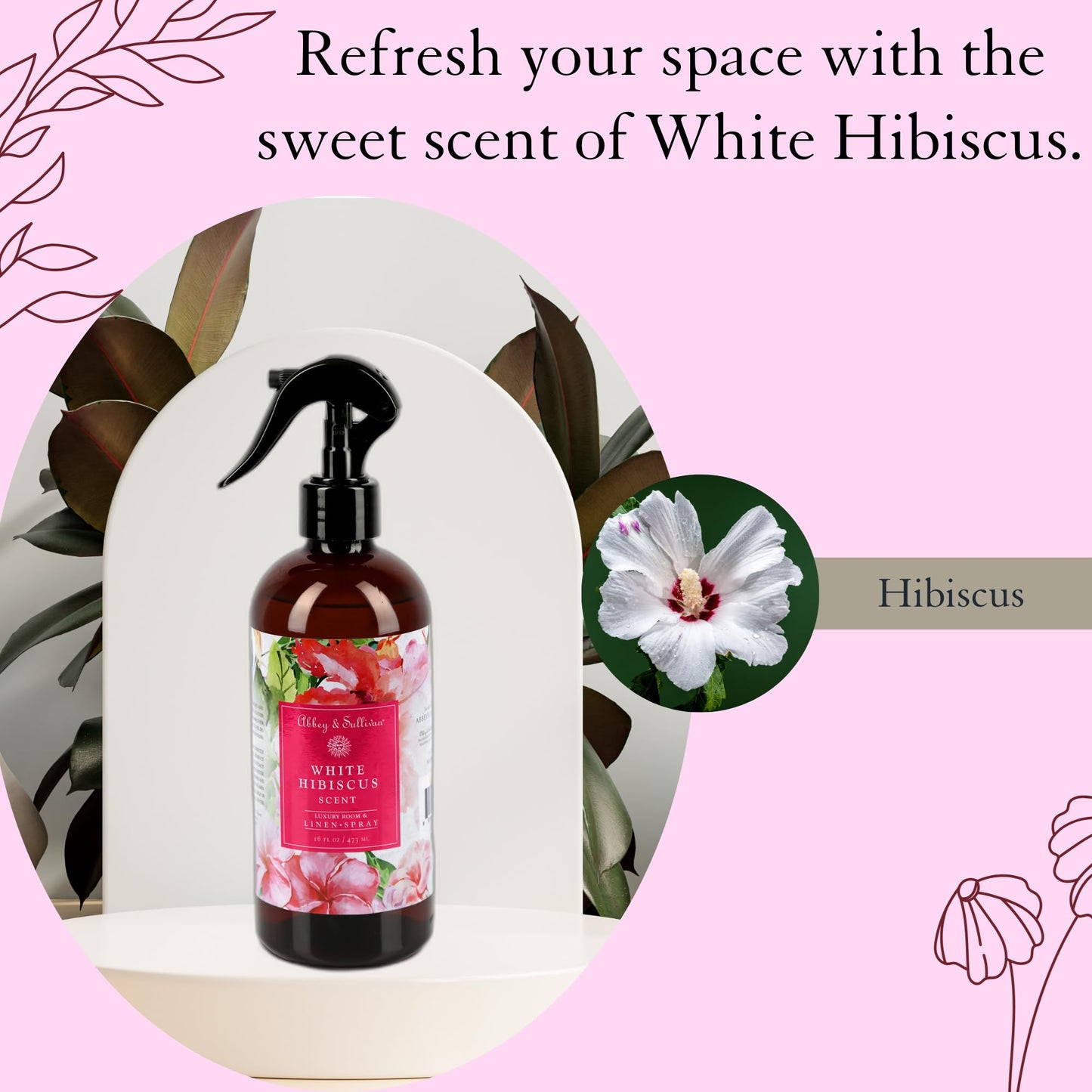 Abbey & Sullivan Linen Spray, White Hibiscus, 16 oz