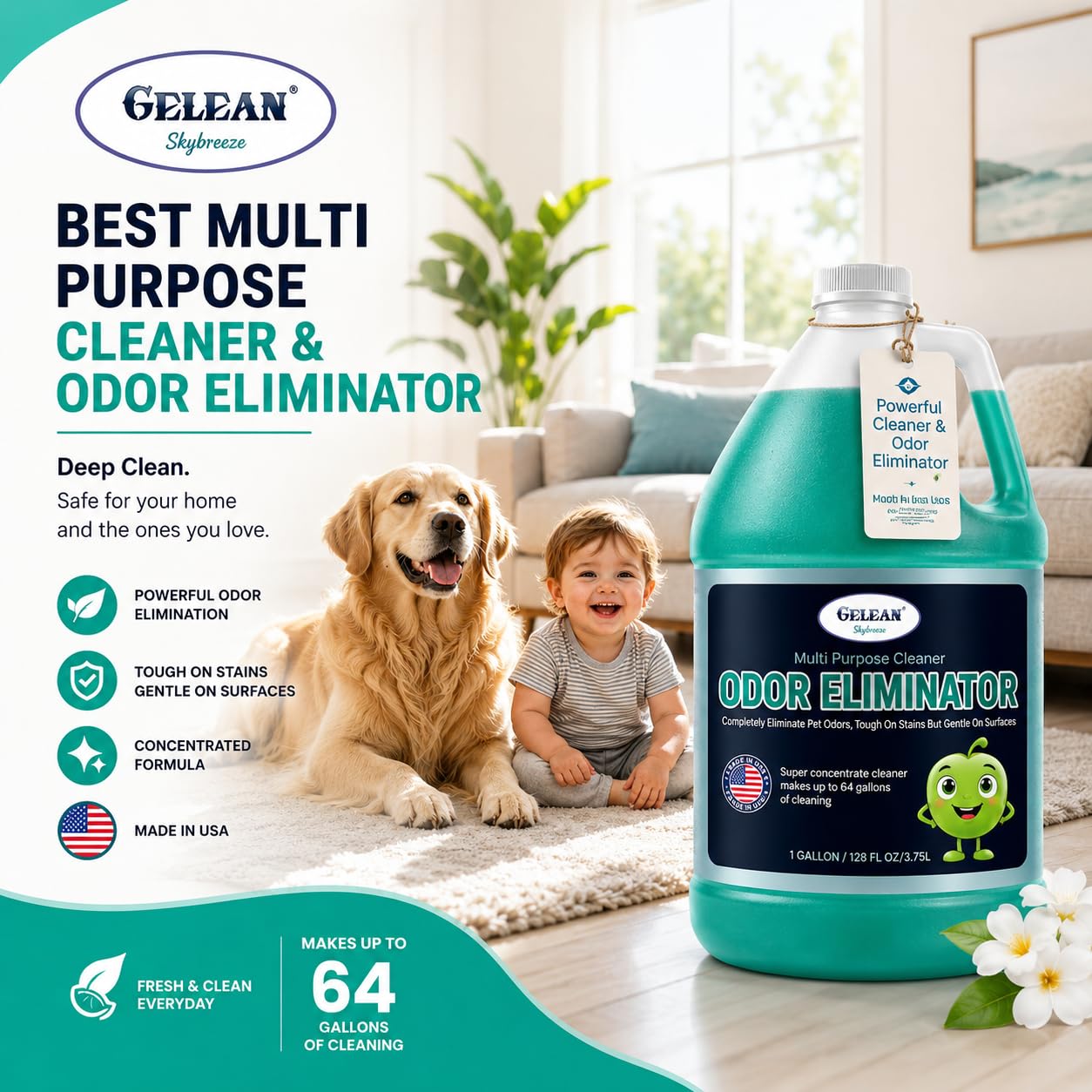 Multi Purpose Cleaner Pet Odor eliminator - pH Neutral - Strong Odor Floor Cleaner - Pet Odor Eliminator for Home - Best Scent Remover for Cat and Dog
