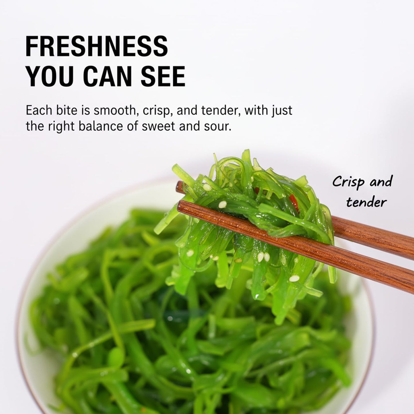 Premium Japanese Seaweed Salad - 12.35oz of Dark Green Edible Leafy Seaweed, Seasoned with Sesame, for Sushi and Japanese Cuisine, Asian Cuisine