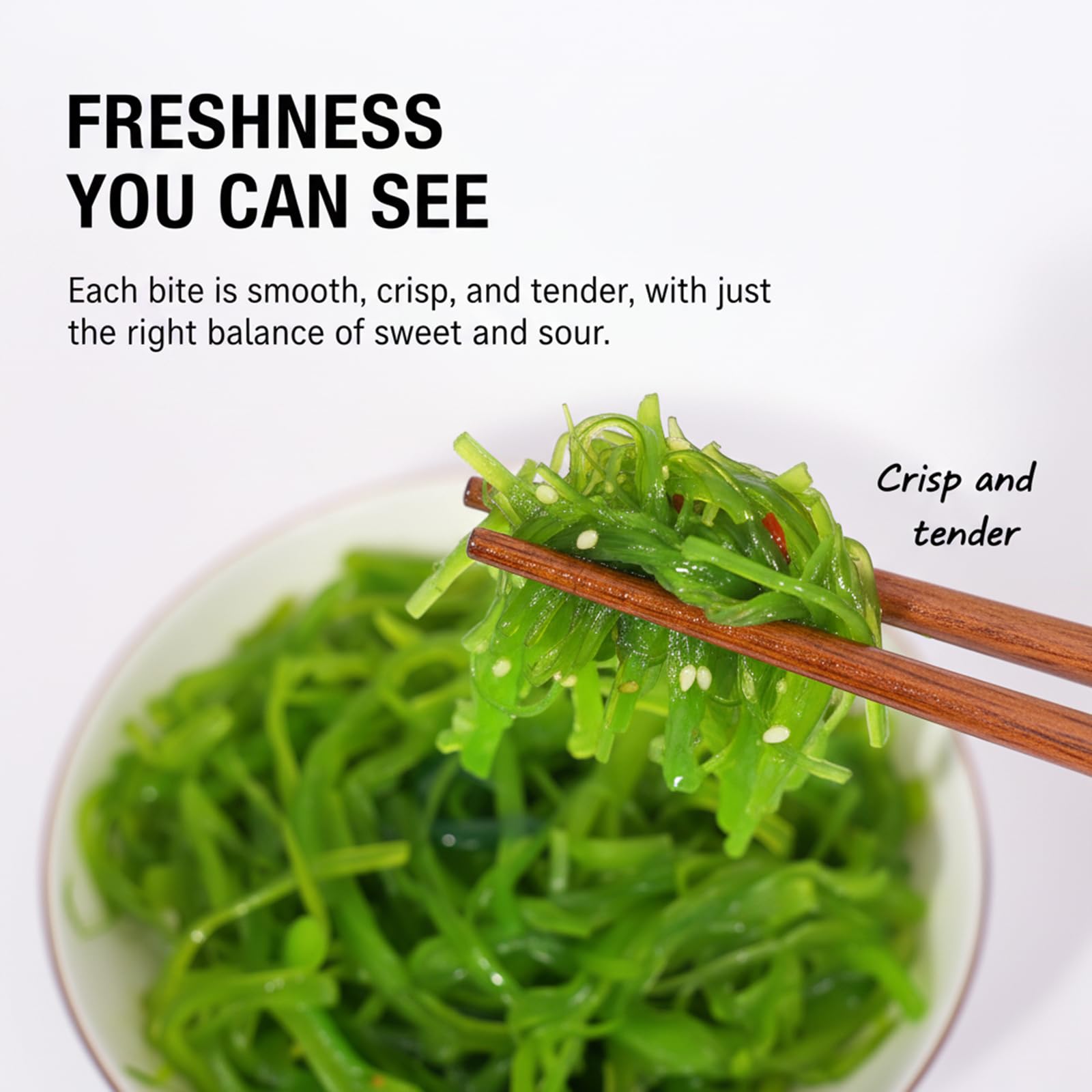 Premium Japanese Seaweed Salad - 12.35oz of Dark Green Edible Leafy Seaweed, Seasoned with Sesame, for Sushi and Japanese Cuisine, Asian Cuisine