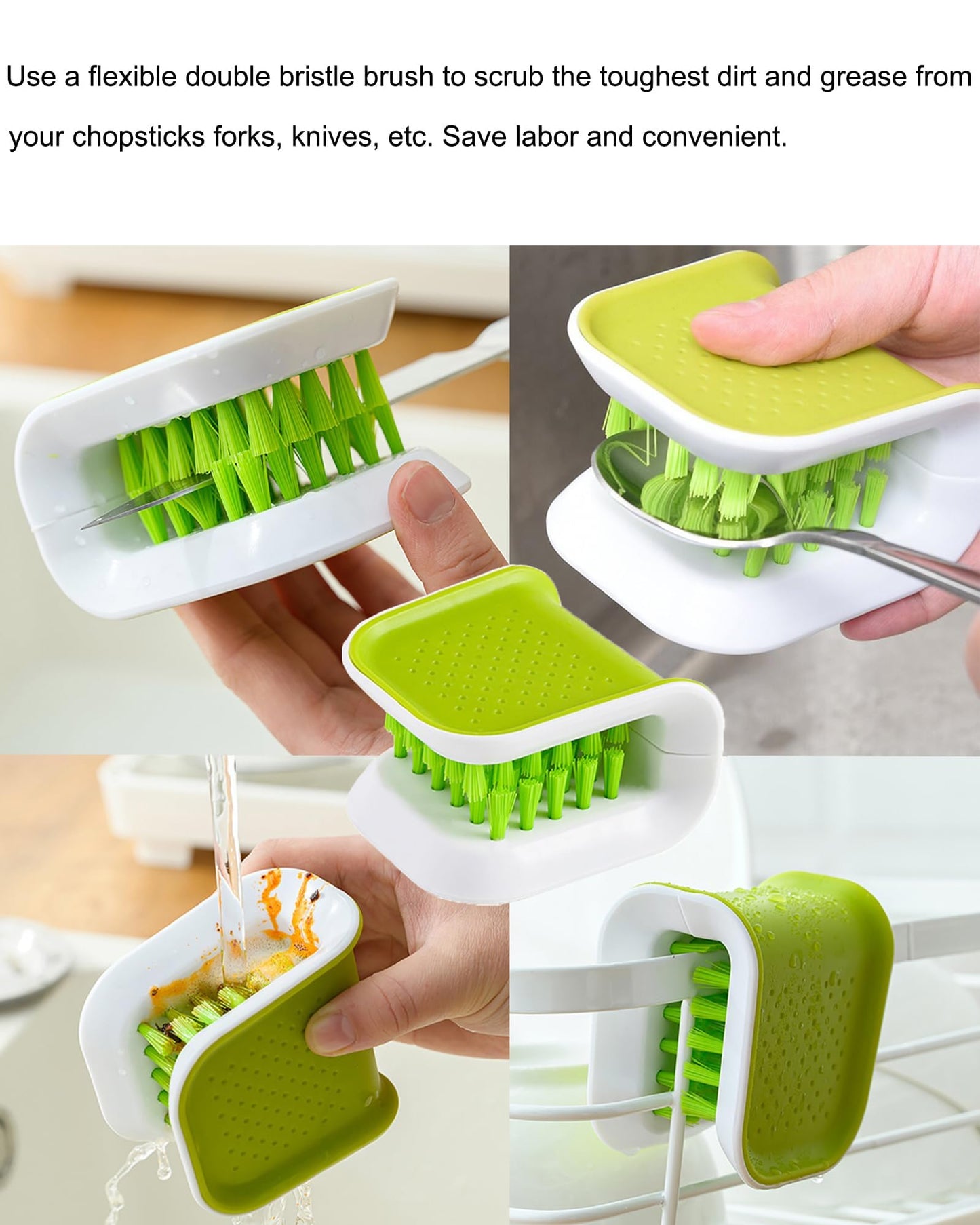 SIUSYACI Blade Knife Cleaner Kitchen Washing Brush Chopsticks Cutlery Cleaning Brush Double-Sided Scrubber Multifunctional Knife Sponge (Gray)