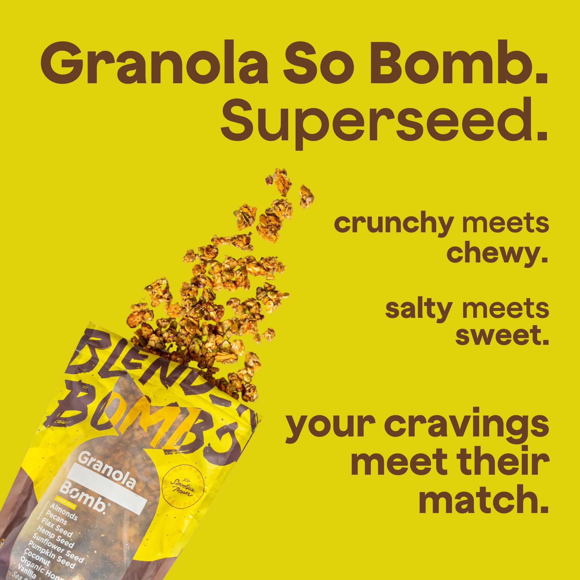The Bomb Co. Granola, So Bomb SuperSeeds Granola With Almonds, Flax Seed, Hemp Seed, Pumpkin Seed, Coconut, Honey, Vanilla, Sea Salt, Gluten Free