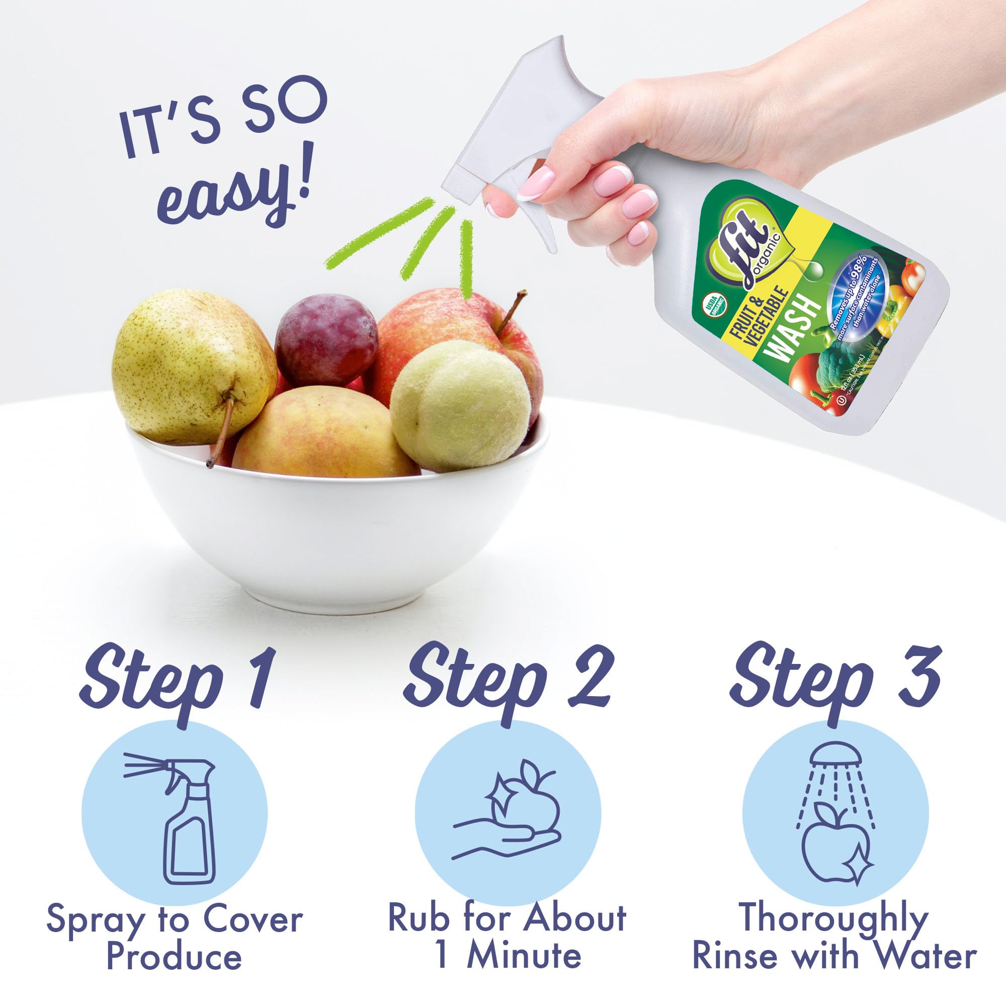 FIT Organic Fruit and Vegetable Wash Spray - USDA Certified Organic & Kosher Produce Cleaner - Removes Surface Contaminants-Family & Pet Safe, Natural