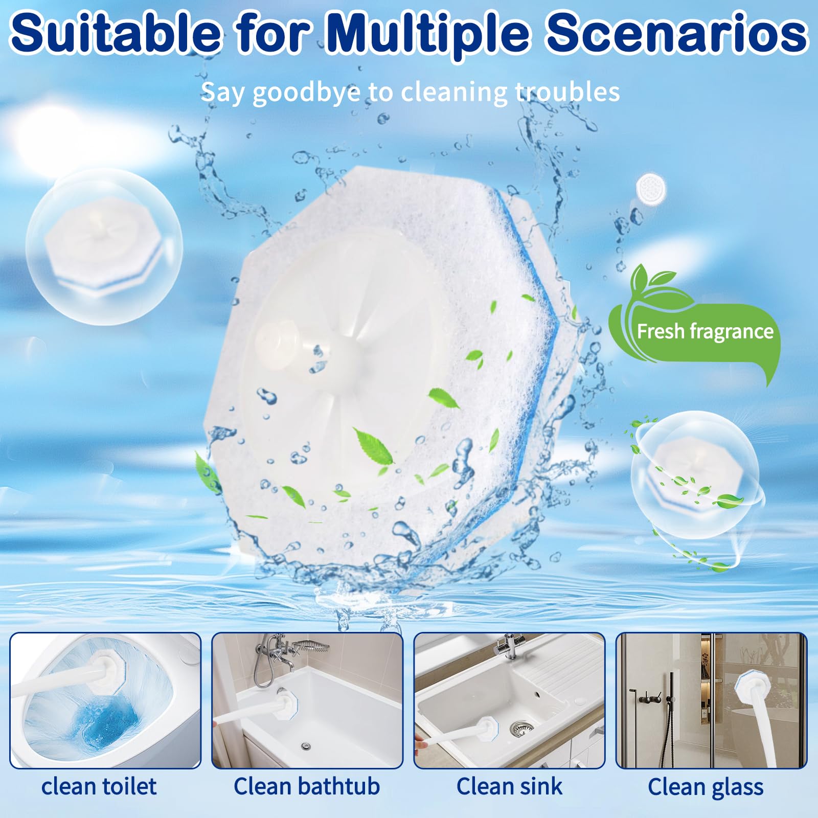 50 Count Disposable Toilet Wand Refills, 5X Cleaning Power Scrubber Refill, Bathroom Cleaning Supplies, No Falling Apart, Fresh Fragrance