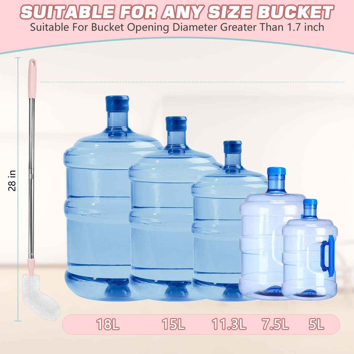 5 Gallon Water jug Cleaning Brush?2 Pack Bucket Brush, Kettle Brush, Cleaning Extra Long Bottles, 5 Gallon Jug Cleaner, Water Bottle Brush?Carboy