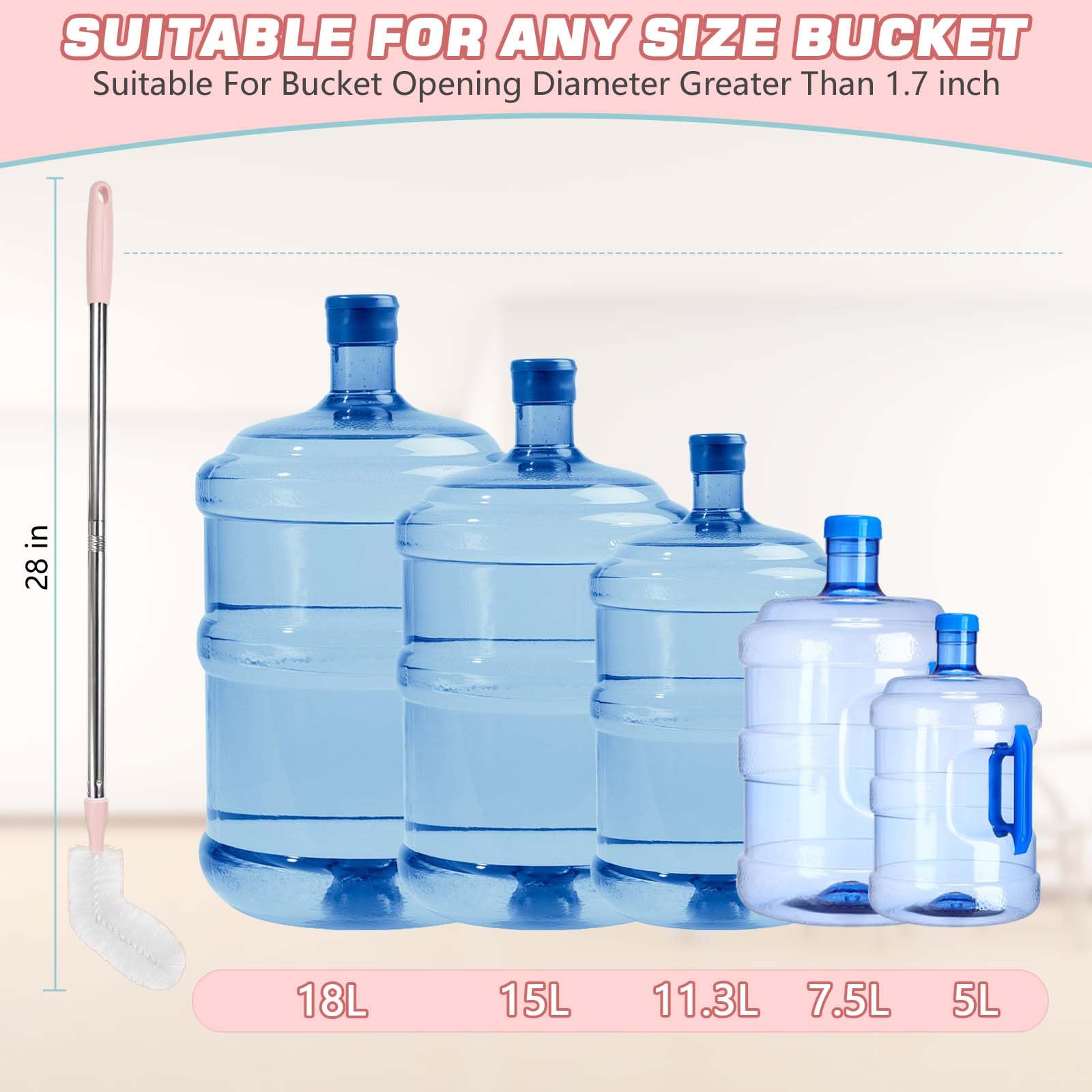 5 Gallon Water jug Cleaning Brush?2 Pack Bucket Brush, Kettle Brush, Cleaning Extra Long Bottles, 5 Gallon Jug Cleaner, Water Bottle Brush?Carboy