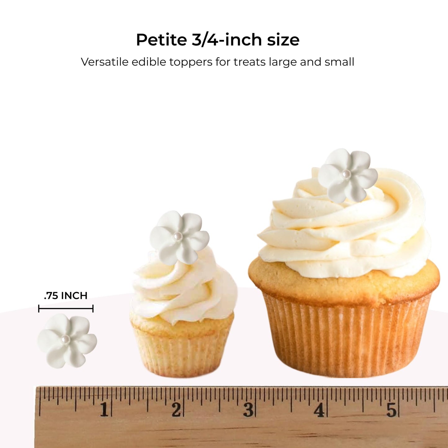 Mini Edible Royal Icing Flowers (36 Count), Petite Edible Flower Cake Decorations, Edible Flowers for Cupcakes, Flowers with Pearl Sprinkles for Cakes