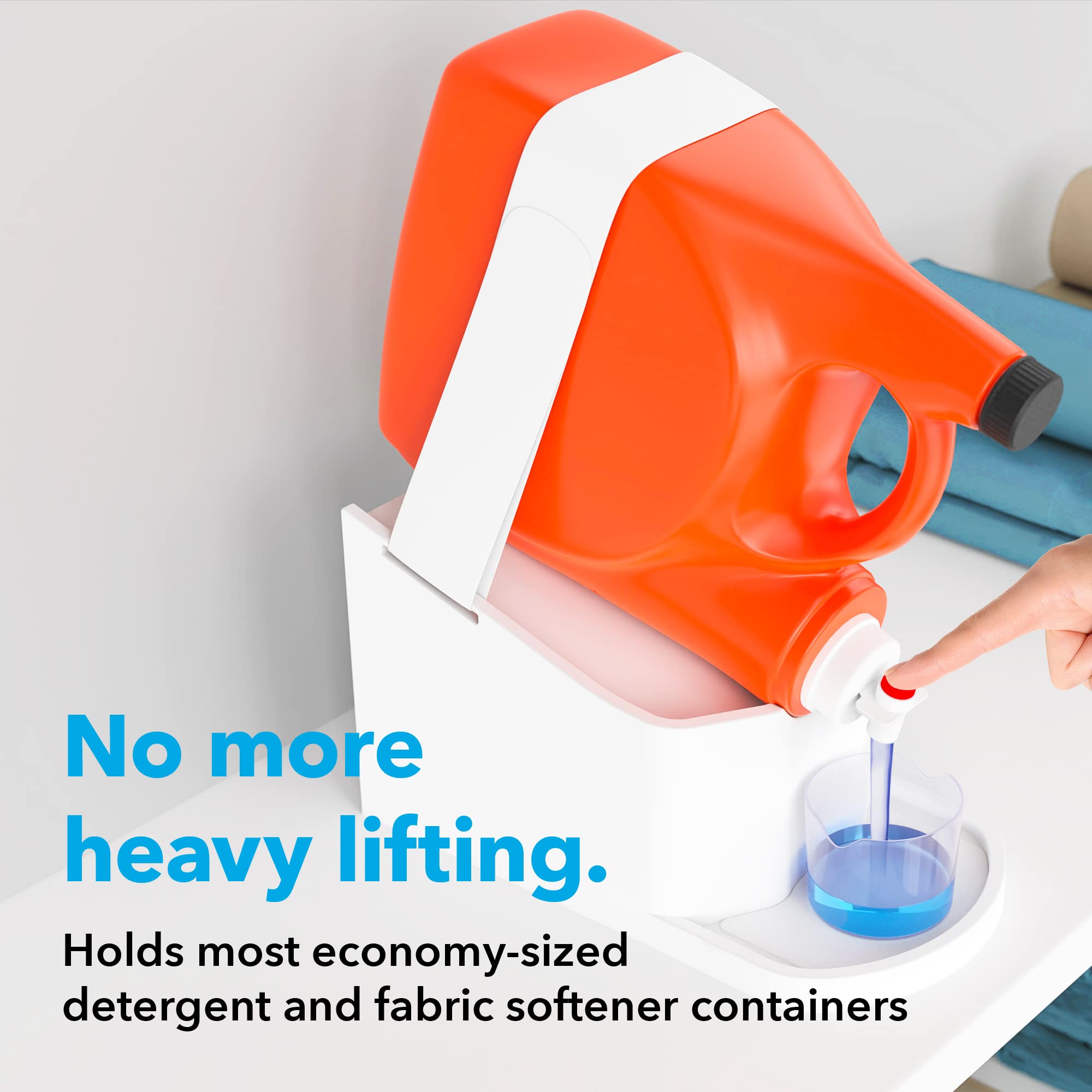 IMPRESA Laundry Detergent Stand - 2-Pack, White Drip Catcher & Liner, Laundry Detergent Storage - Hook & Loop Strap & Secure Grip Feet, Room