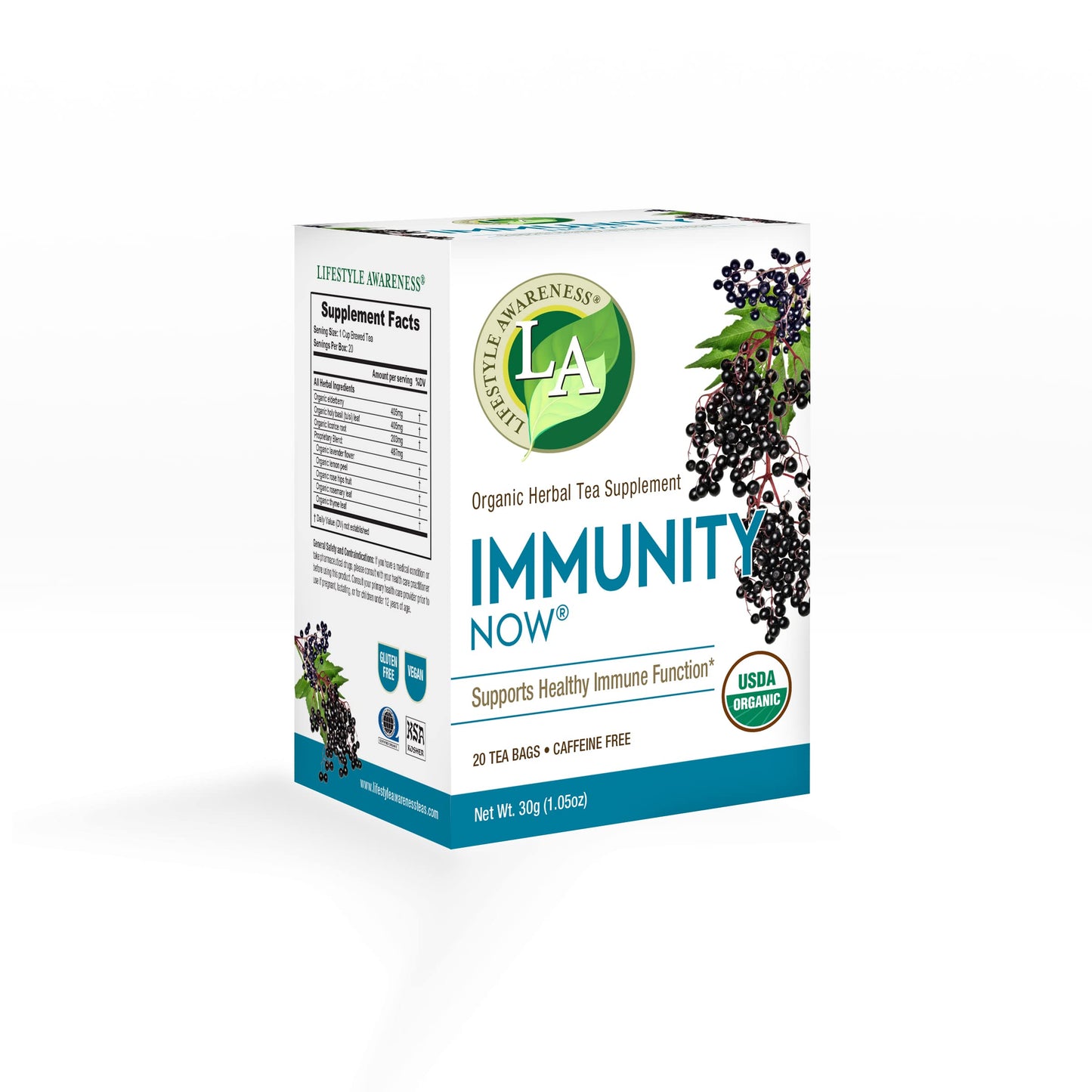 Lifestyle Awareness Organic Immunity Now Tea with Fortifying Elderberry, Caffeine Free, 20 Count