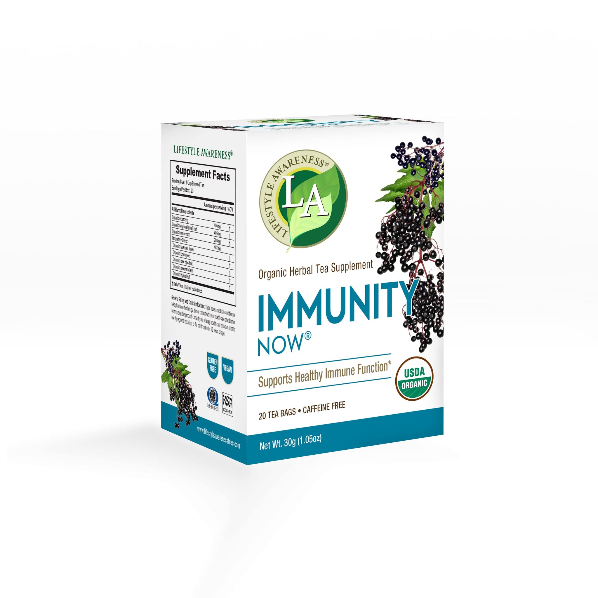 Lifestyle Awareness Organic Immunity Now Tea with Fortifying Elderberry, Caffeine Free, 20 Count