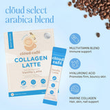 Clöud Café Collagen Infused Vanilla Latte Instant Coffee Packets - Promotes Skin Firmness, Hydration & Elasticity and Hair & Nail Health - Single