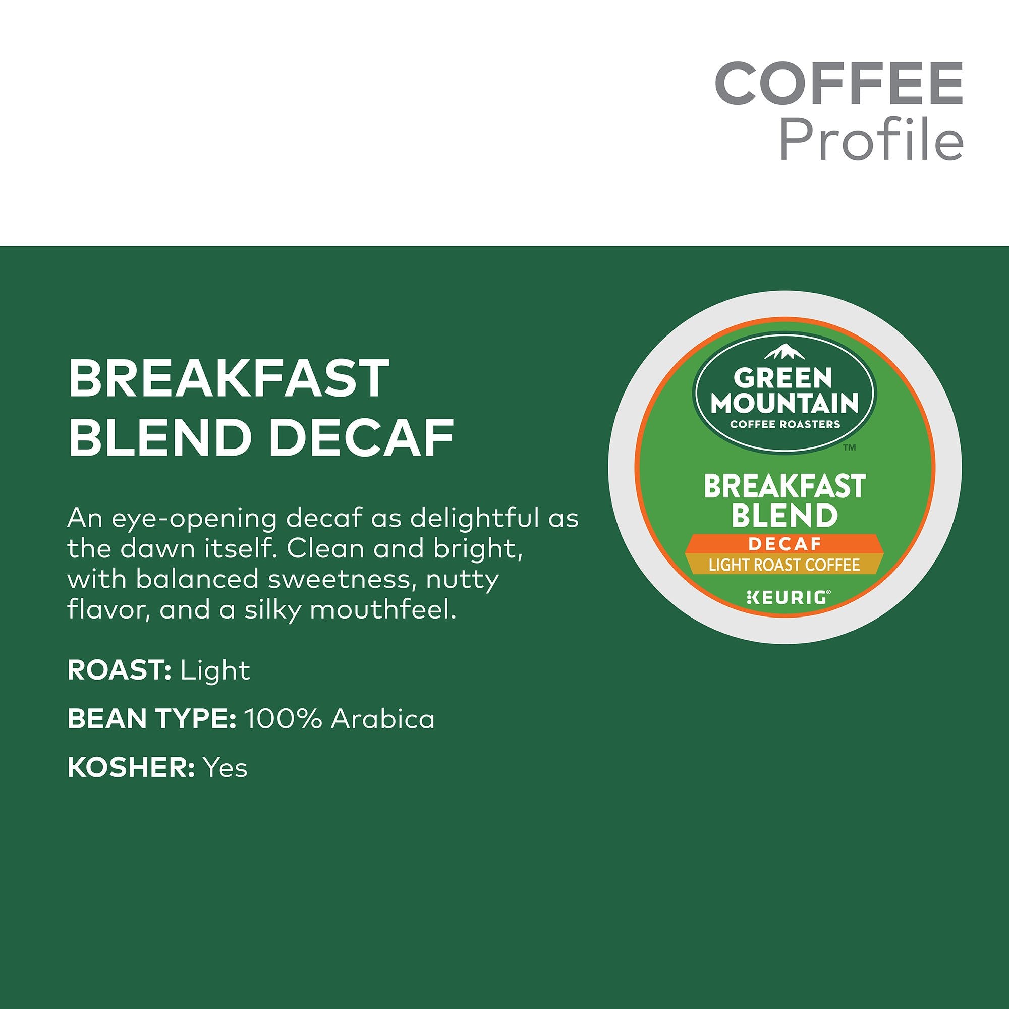 Green Mountain Coffee Roasters Keurig Single-Serve K-Cup Pods, Breakfast Blend Decaf Light Roast Coffee, 12 Count (Pack of 1)
