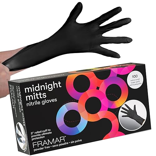FRAMAR Black Gloves Disposable Latex Free - Extra Small Nitrile Gloves Black, For Hair Dye, Tattoo Supplies, Cleaning, Mechanic - Extra Durable