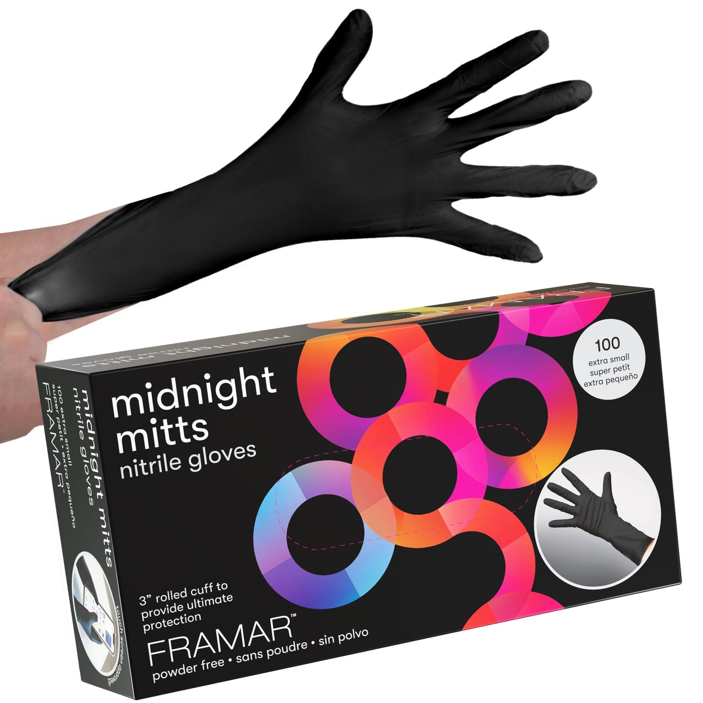 FRAMAR Black Gloves Disposable Latex Free - Extra Small Nitrile Gloves Black, For Hair Dye, Tattoo Supplies, Cleaning, Mechanic - Extra Durable