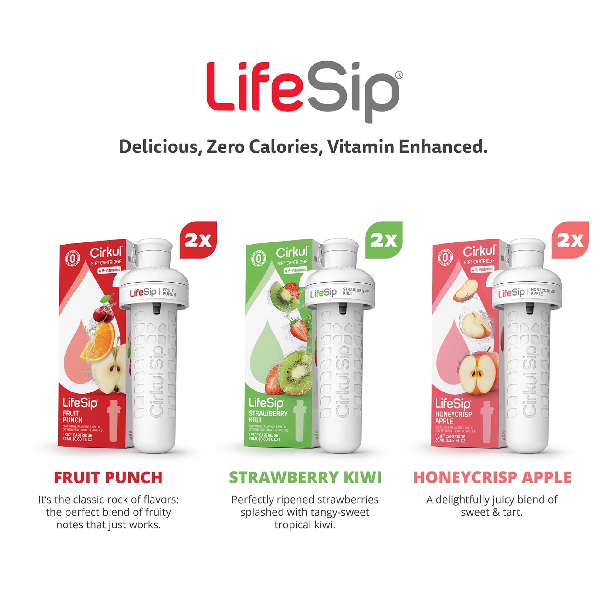 Cirkul LifeSip B-Vitamins Flavor Water Variety Pack, Makes 36 Drinks, No Sugar, Zero Calorie Drink Mix, (2 Fruit Punch, 2 Strawberry Kiwi, 2