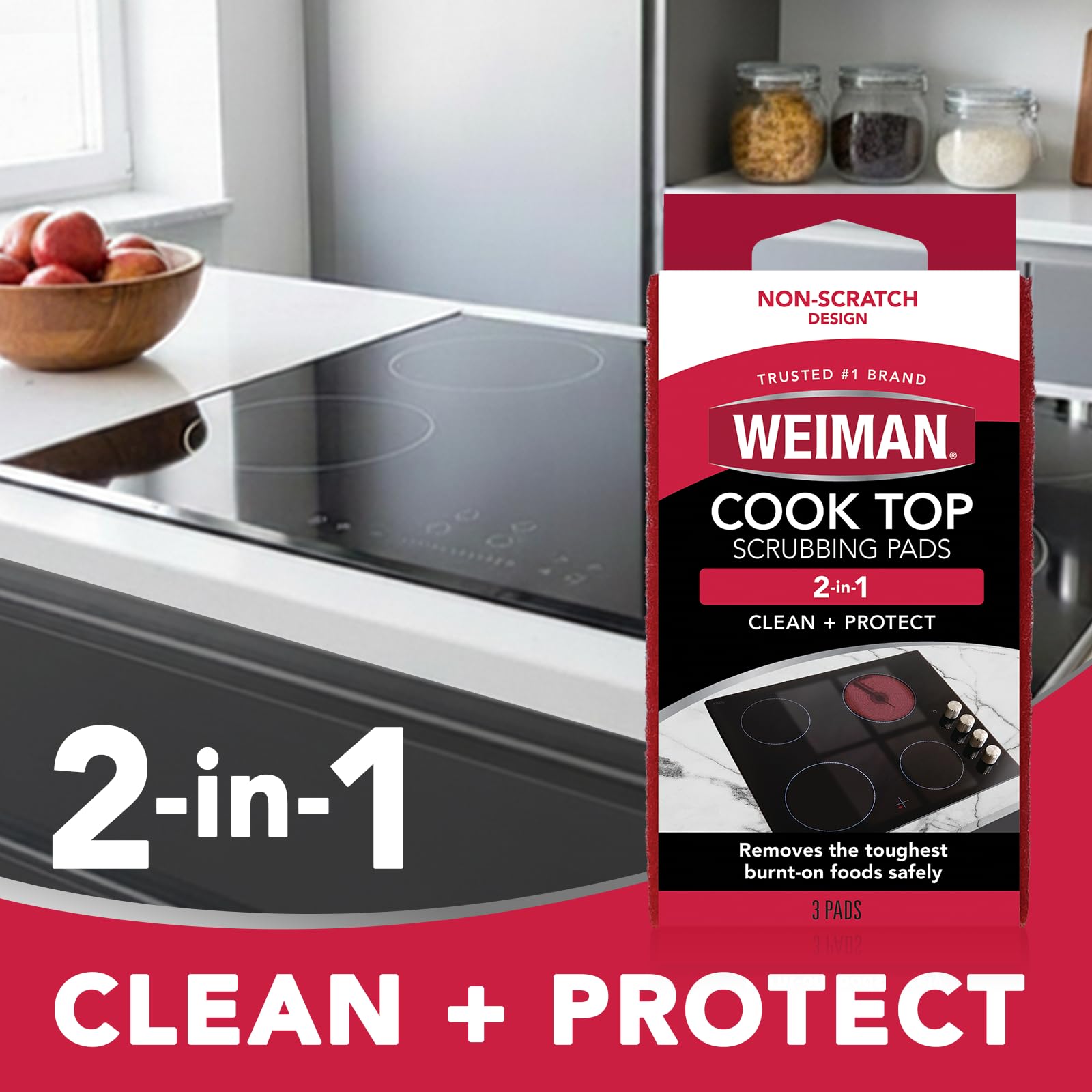 Weiman Products Cook Top Scrubbing Pad, 3 Count, 6 Per Case