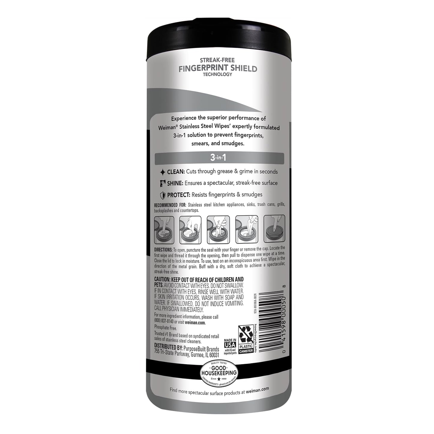 Weiman Stainless Steel Cleaner, 30 Count Wipes, Anti-Fingerprint, Removes Grease, Water Spots, Streaks & Residue, Polishing Cleaner Safe