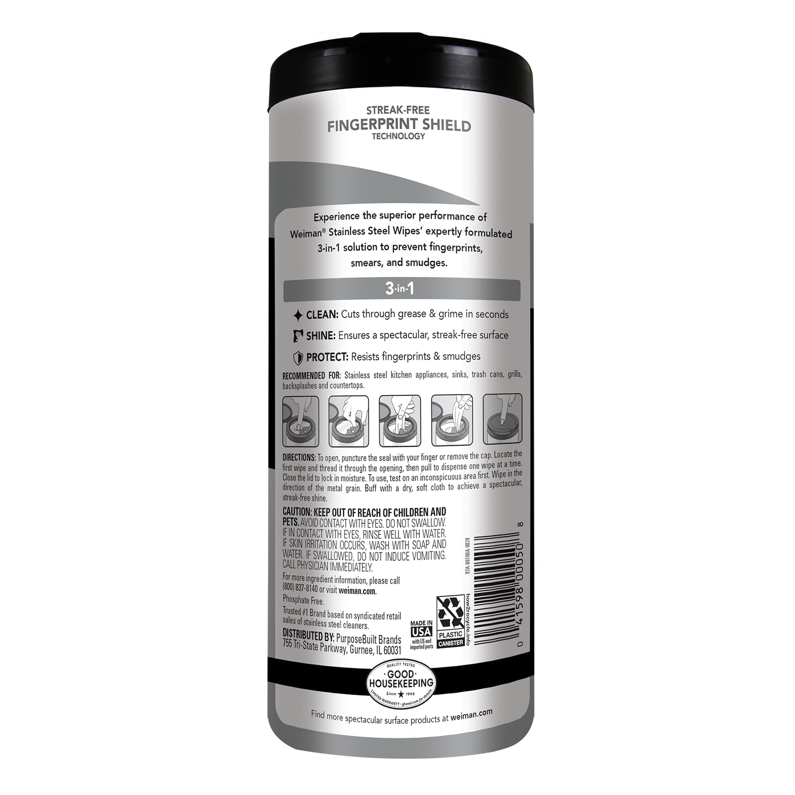 Weiman Stainless Steel Cleaner & Polish Kit, 1 Wipes & Cloth, Anti-Fingerprint, Removes Grease, Water Spots, Streaks & Residue, Polishing Cleaner Safe