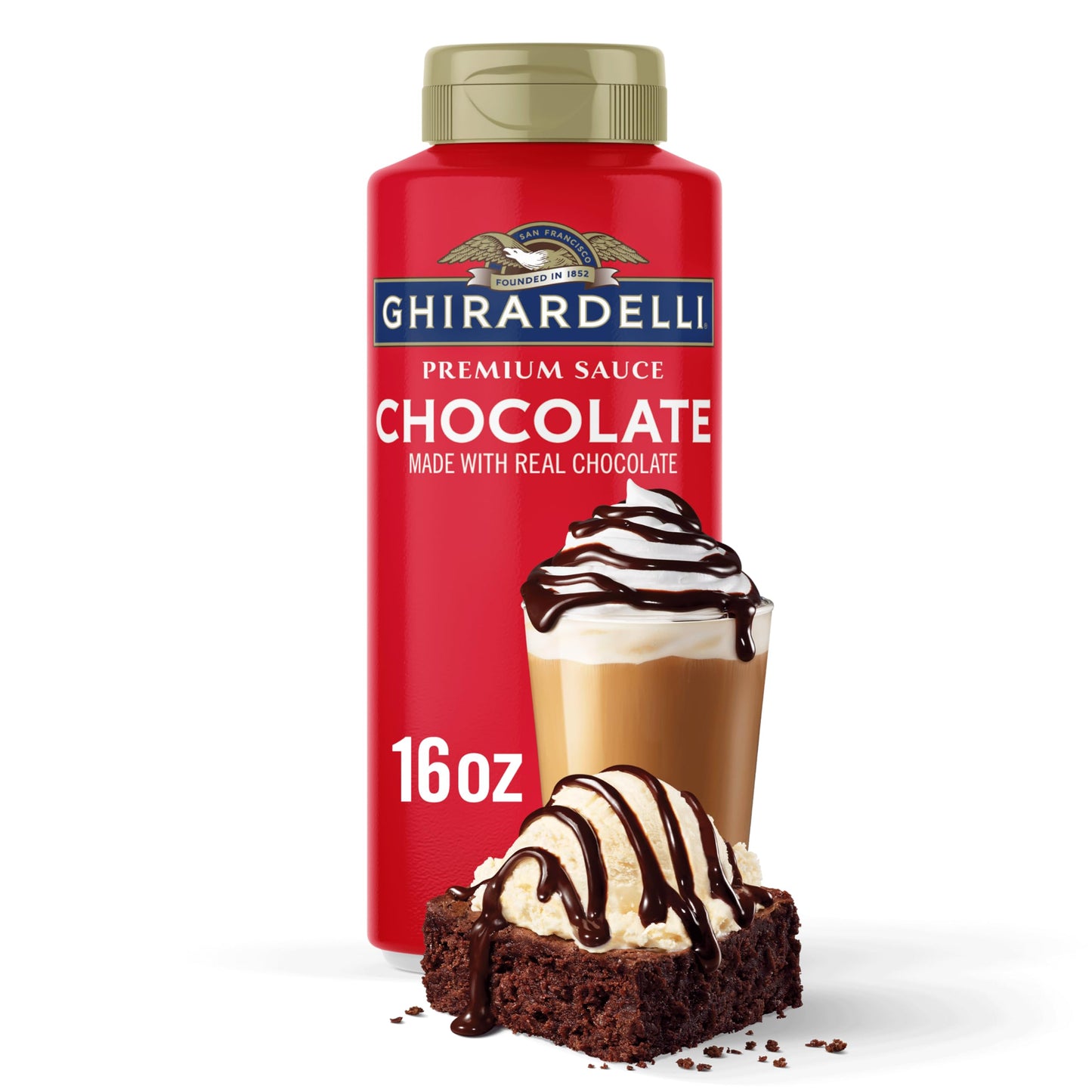 GHIRARDELLI Premium Dessert Sauce 16 oz Bottle, Chocolate - Rich Dessert & Coffee Topping Made with Real Chocolate