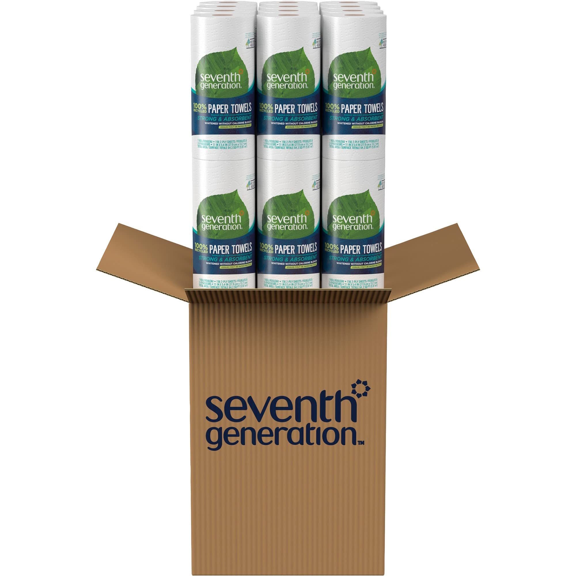 Seventh Generation 100% Recycled Paper Kitchen Towel Rolls, 2-Ply, 11 x 5.4, 156 Sheets/Roll, 24 Rolls/Carton