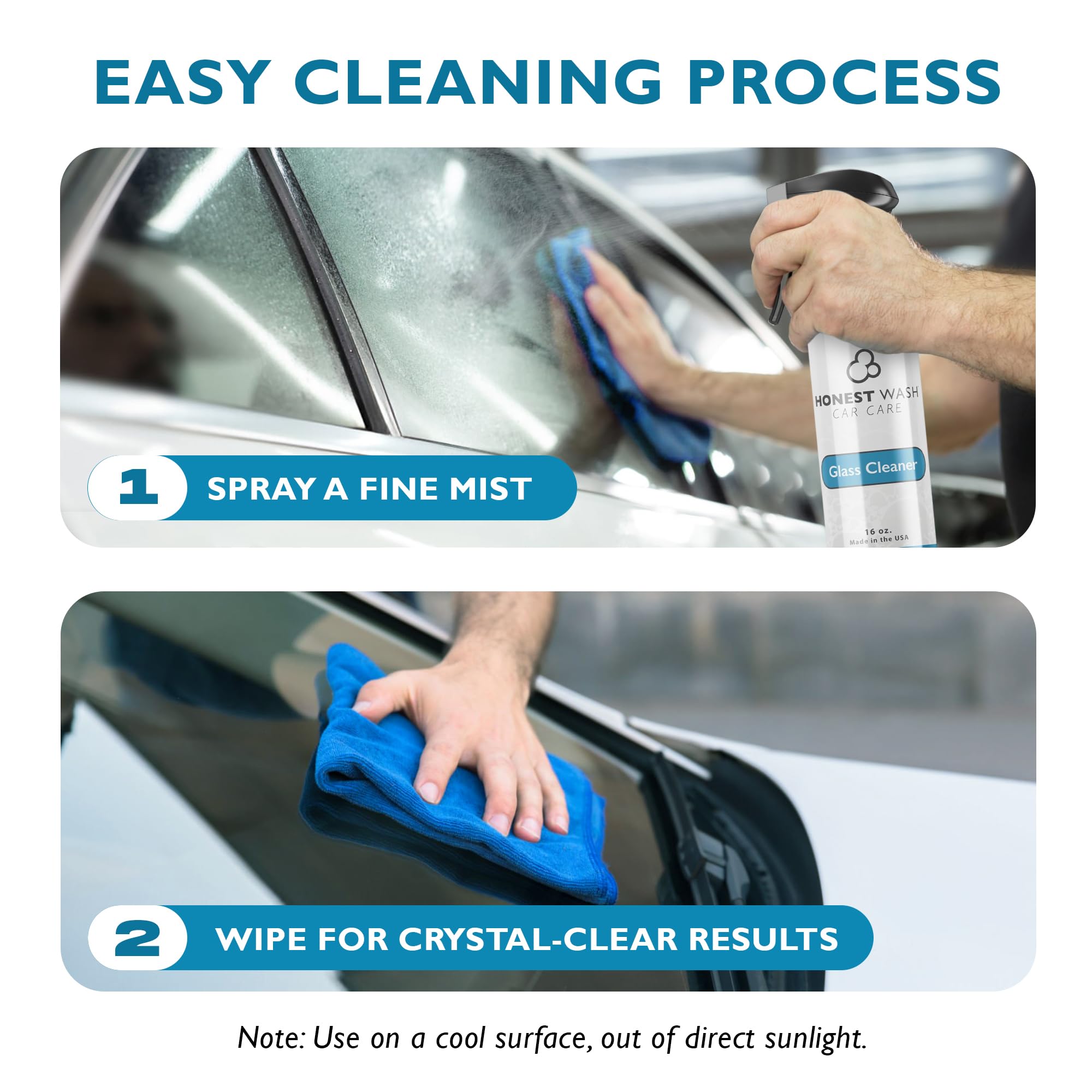 Honest Wash Car Glass Cleaner - Ammonia-Free Streak-Free Formula for Glass, Mirrors, Windshields, & Hard Surfaces | Safe for Plastic, Stainless Steel