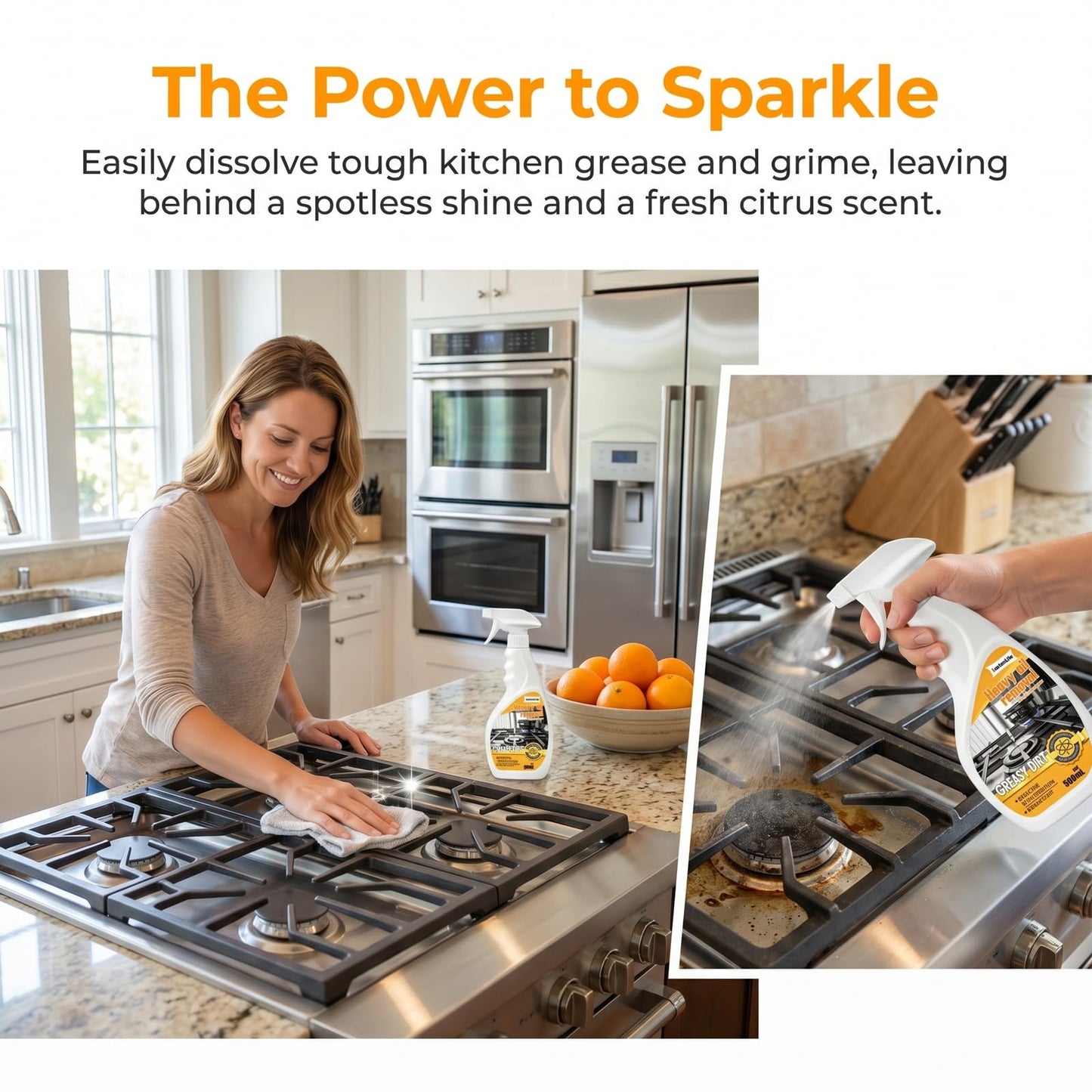Powerful Grease-Removing Spray - 500 Ml Foam Cleaner, Suitable for Range Hoods Glass Cooktops and Oven Racks | Suitable for Stainless Steel Granite