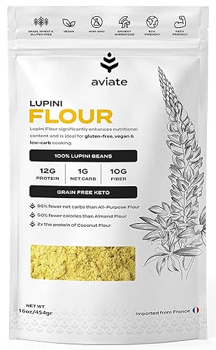 Aviate Lupini FLOUR - Keto & Vegan Friendly Superfood - Non-GMO - Gluten Free - Lupin Flour Keto - High Protein, Low Calorie & Low Carb - Rich in