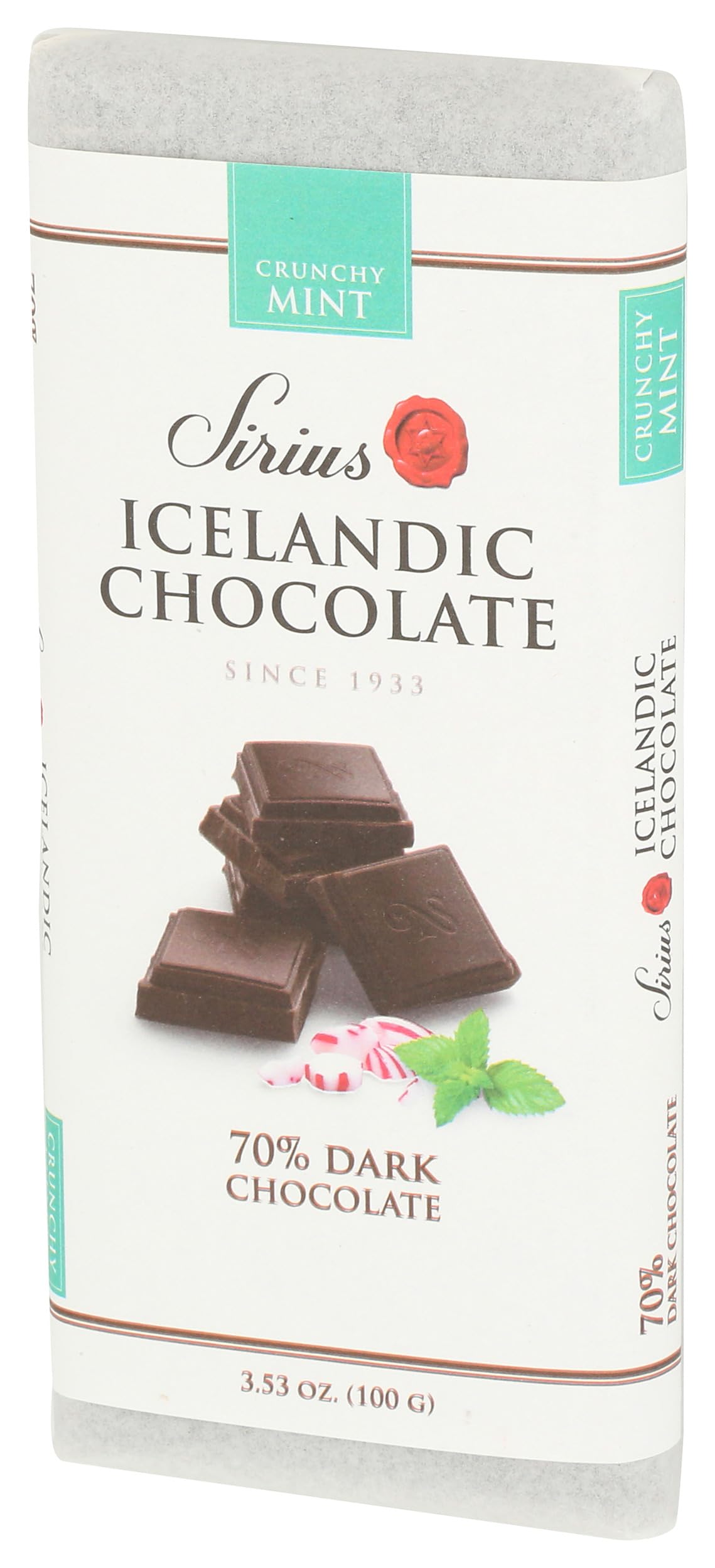Noi Sirius Bar Chocolate Dark 70% Crunchy Mint 3.53 Ounce