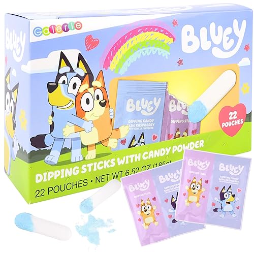 Bluey Dipping Sticks with Candy Powder Classroom Exchange Kit, Individual Packets for Party Favors, 22 Pouches