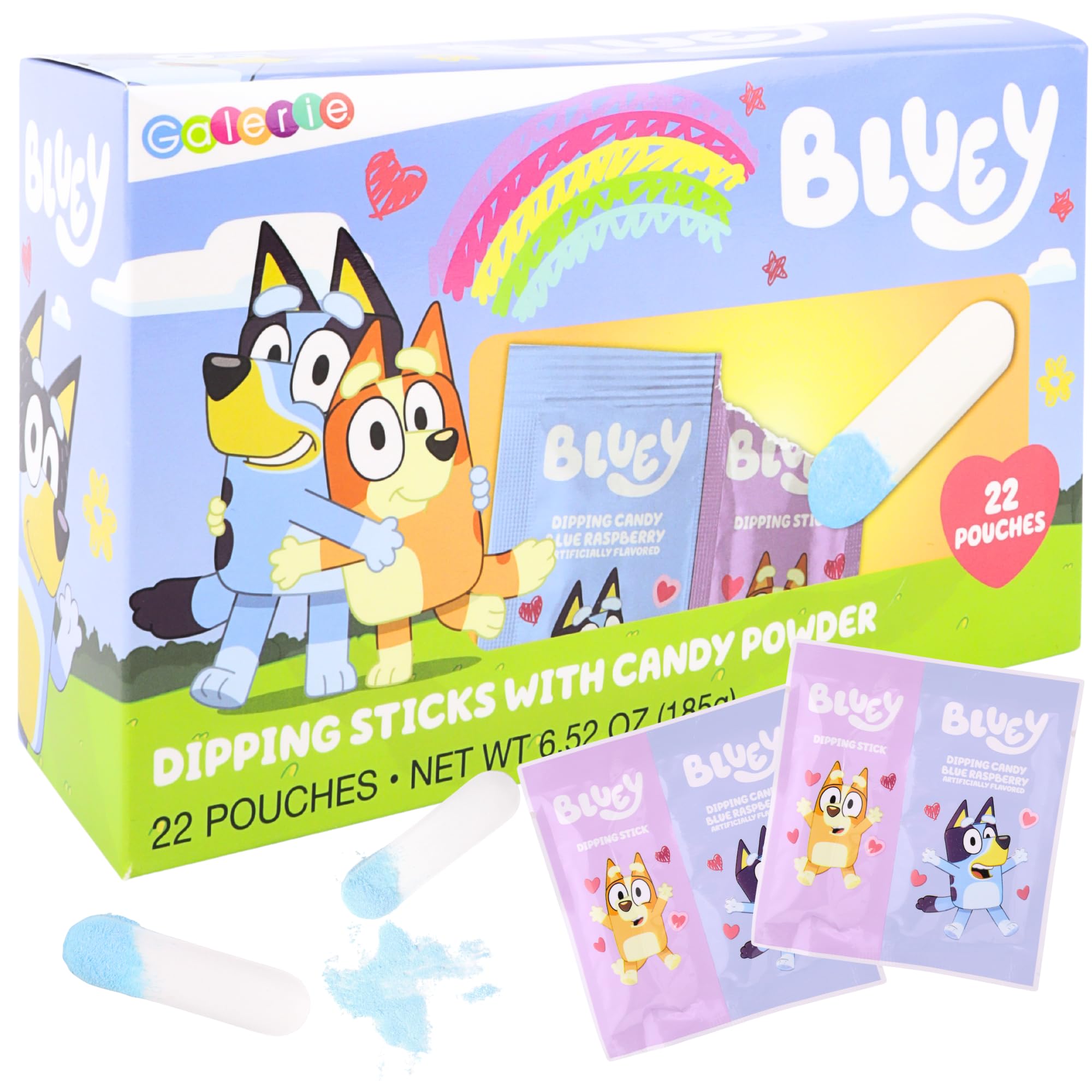 Bluey Dipping Sticks with Candy Powder Classroom Exchange Kit, Individual Packets for Party Favors, 22 Pouches