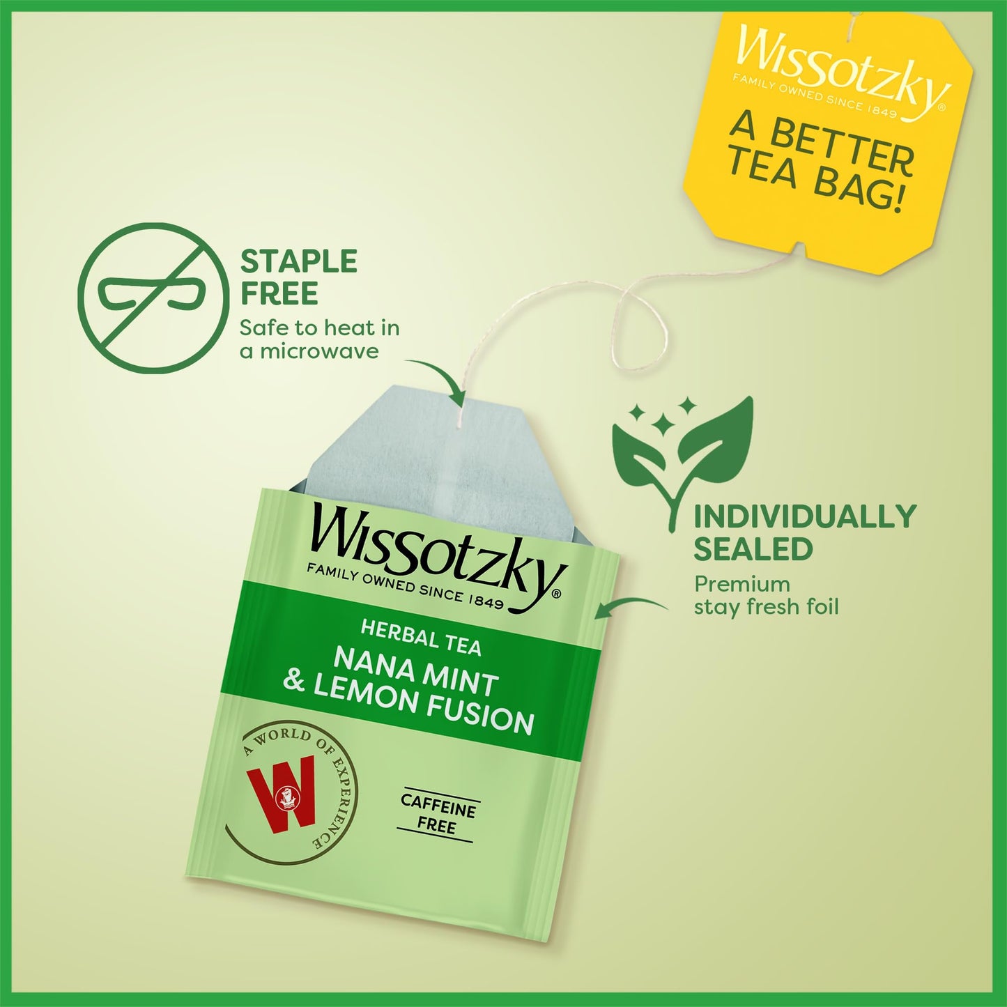 Wissotzky Nana Mint & Lemon Fusion Herbal Tea (3 Pack - 60 Tea Bags) | Invigorating Blend | Caffeine Free Tea | Digestive Support