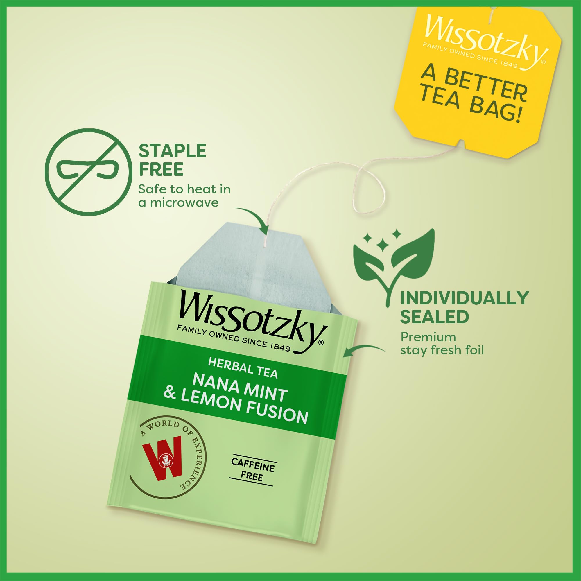 Wissotzky Nana Mint & Lemon Fusion Herbal Tea (3 Pack - 60 Tea Bags) | Invigorating Blend | Caffeine Free Tea | Digestive Support