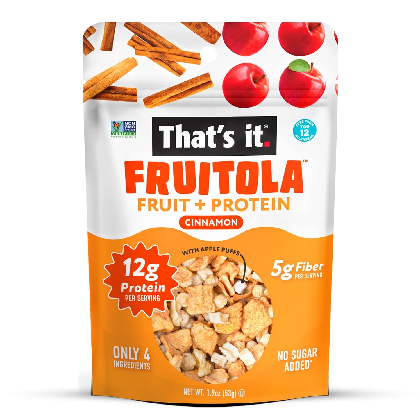 That’s it. Fruitola Fruit Granola - Cinnamon, 12g Plant-Based Protein, 5g Fiber from Fruit, 100% Real Fruits, Only 4 Ingredients, Zero Added Sugar