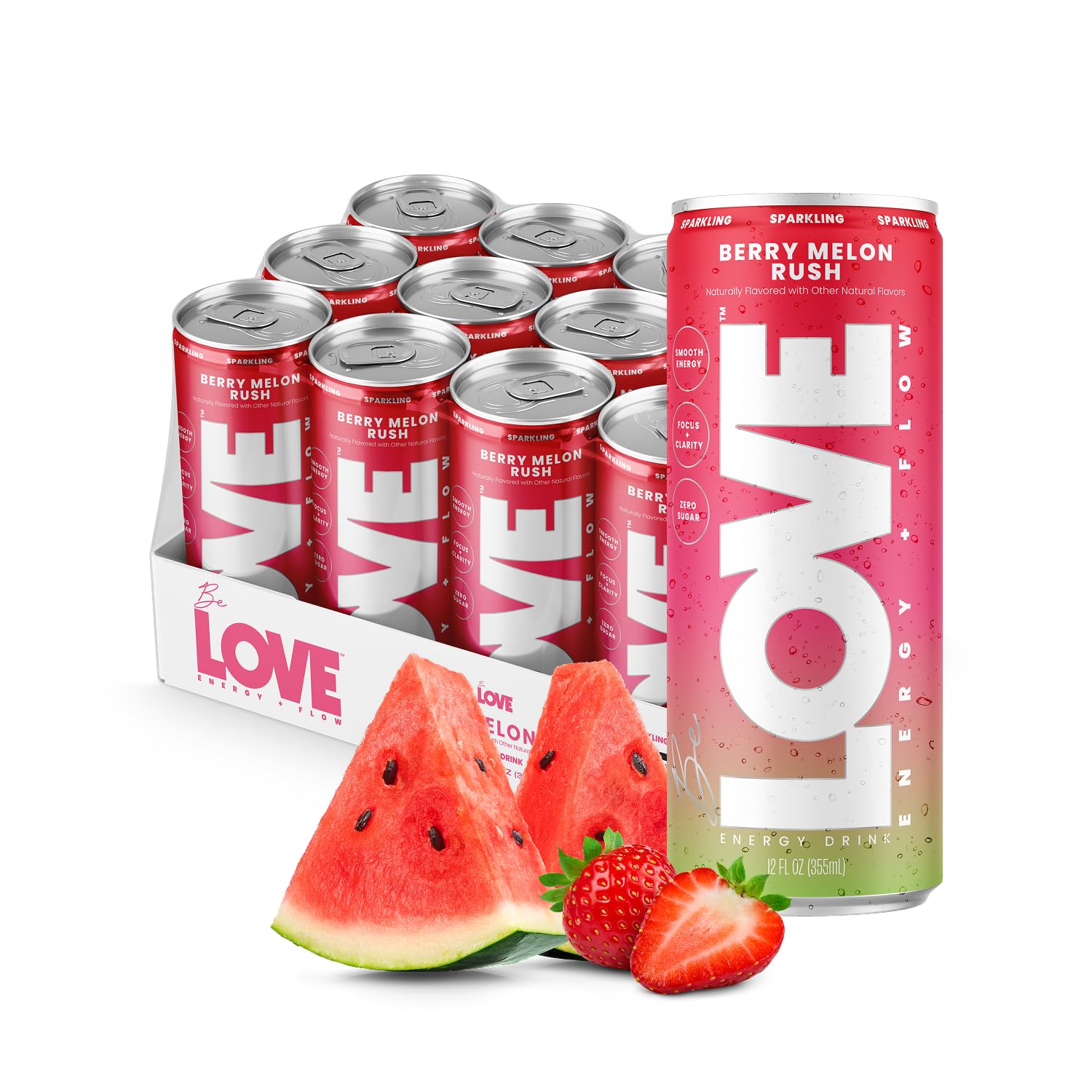 Be LOVE™ Nootropic Energy Drink - 80mg Natural Caffeine, L-Theanine & Alpha-GPC for Clean Calm Focus - Zero Sugar, Low Calorie, 100% DV B-Vitamins