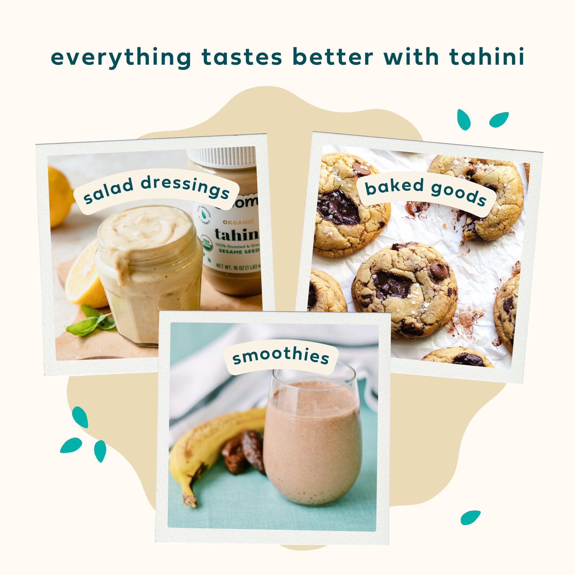 Soom Foods Organic Tahini 16oz (1 Pack) | Roasted & Ground Sesame Seed Paste | Creamy Tahini for Dubai Chocolate, Hummus, Sauces | Vegan, Nut-Free