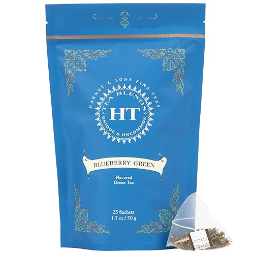 Harney & Sons Blueberry Green Tea | 25 Sachets of Caffeinated Green Tea with Blueberry, Lemongrass and Vanilla Flavors, HT Tea Blends