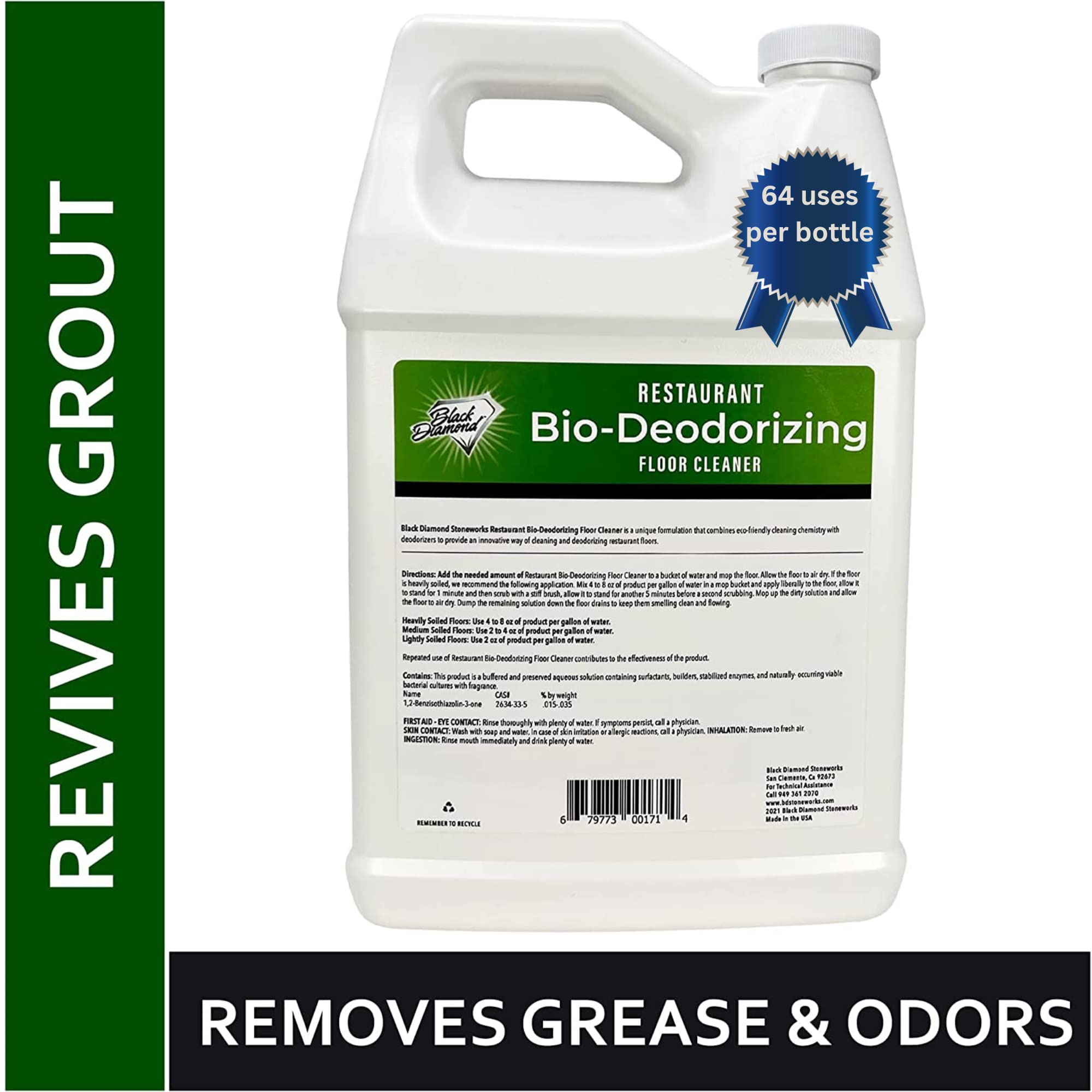 Restaurant Bio-Deodorizing Floor Cleaner - Heavy Duty Commercial Concentrated Enzyme Degreaser and Odor Eliminator for Mopping Tile, Laminate