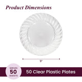 Aya's Cutlery Kingdom 50 Pack Clear Plastic Plates 9 Inch - Heavy Duty, Round, Disposable Plates for Parties, Weddings, and Events - Elegant Party