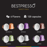 Bestpresso Coffee for Nespresso Original Machine 120 pods Certified Genuine Espresso Variety Pack Pods Compatible with Nespresso Original
