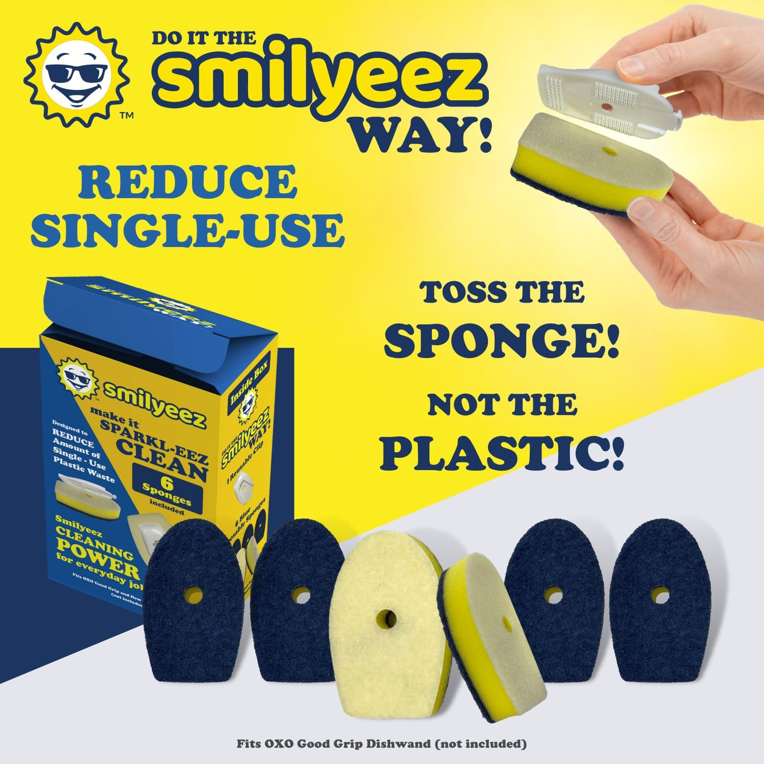 Smilyeez No-Plastic Non-Scratch Sponge Refill for OXO Good Grip Dishwand (Packs of 6) Throw Away The Sponge, NOT The Plastic
