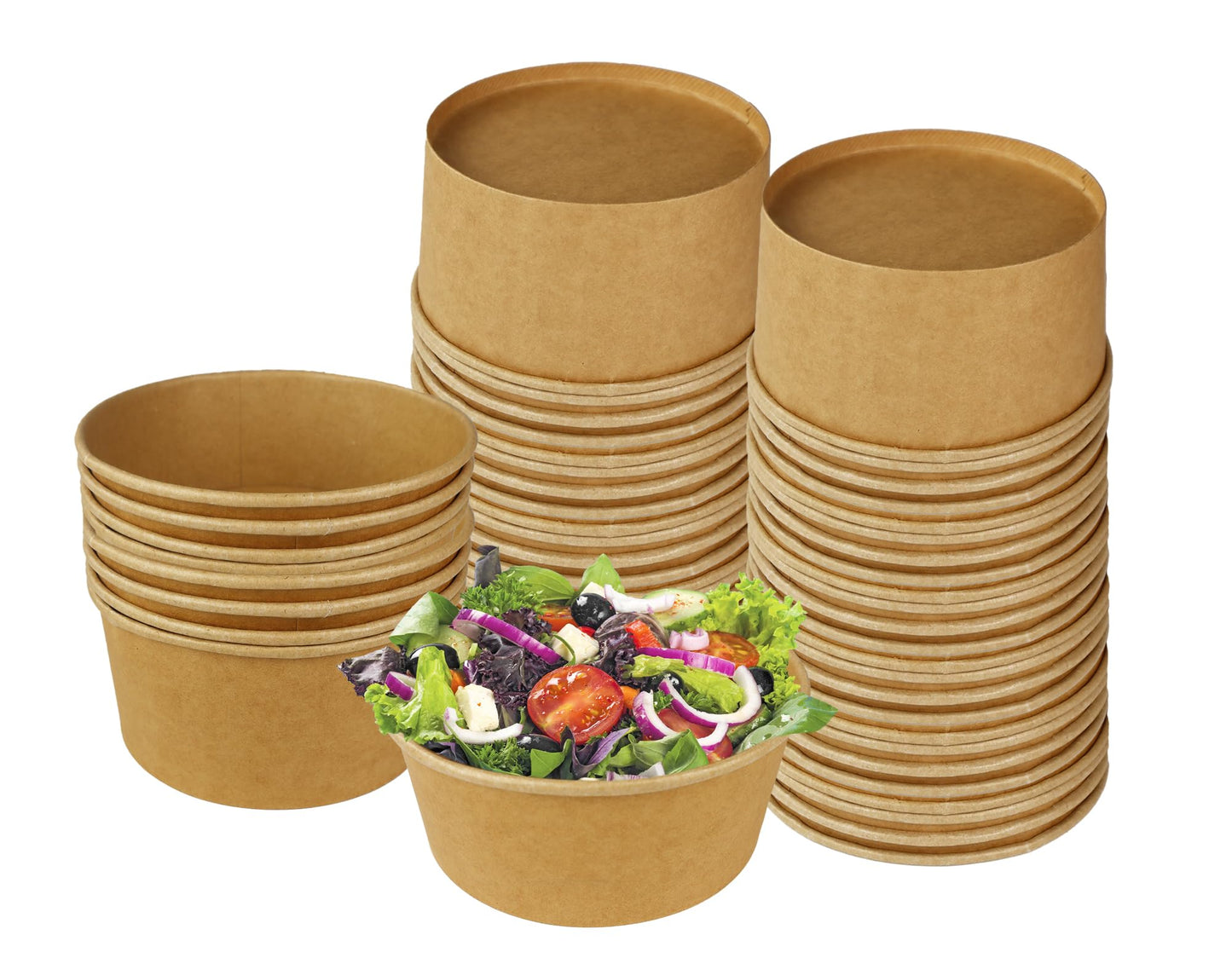 Klex 24 Oz 300 Pcs Kraft Paper Bowls, Disposable Salad Take-Out Containers