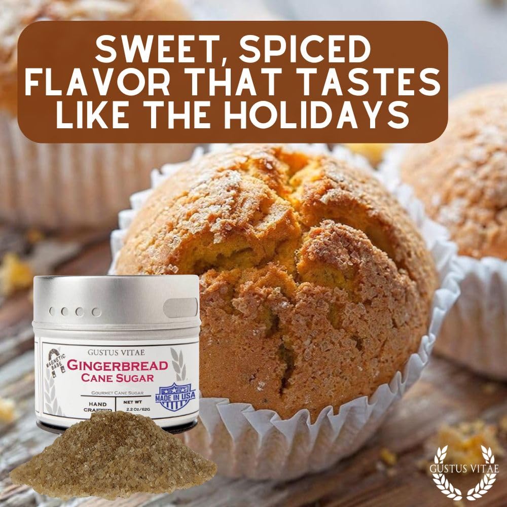 Gingerbread Cane Sugar | Gourmet Replacement For Plain Processed Sugar | Artisanal Infused Sugar | All Natural, Non GMO | Hand Crafted in Small Batches | Made in USA | GLP-1 Friendly | Magnetic Tin | Gustus Vitae | #91