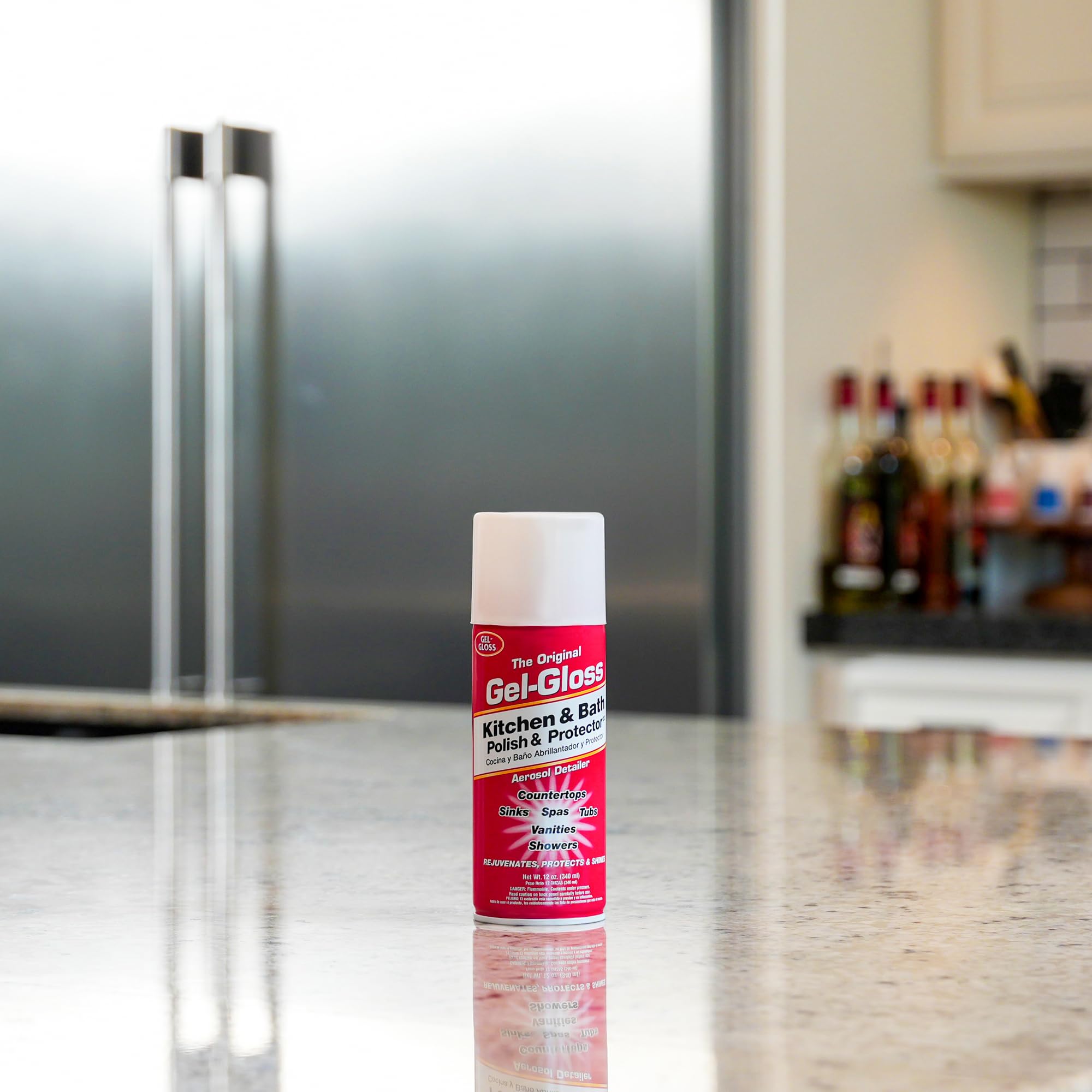 Gel-Gloss Kitchen & Bath Polish Aerosol | Carnauba Cleaner Wax Formulation | Removes Water Spots, Light Scratches & Stains | Restores Color & Shine |