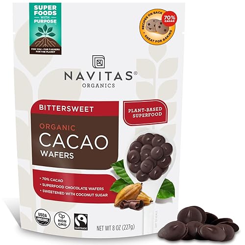 Navitas Organics Organic Bittersweet Cacao Wafers, 8oz - Organic, Fairtrade, Non-GMO, Gluten-Free