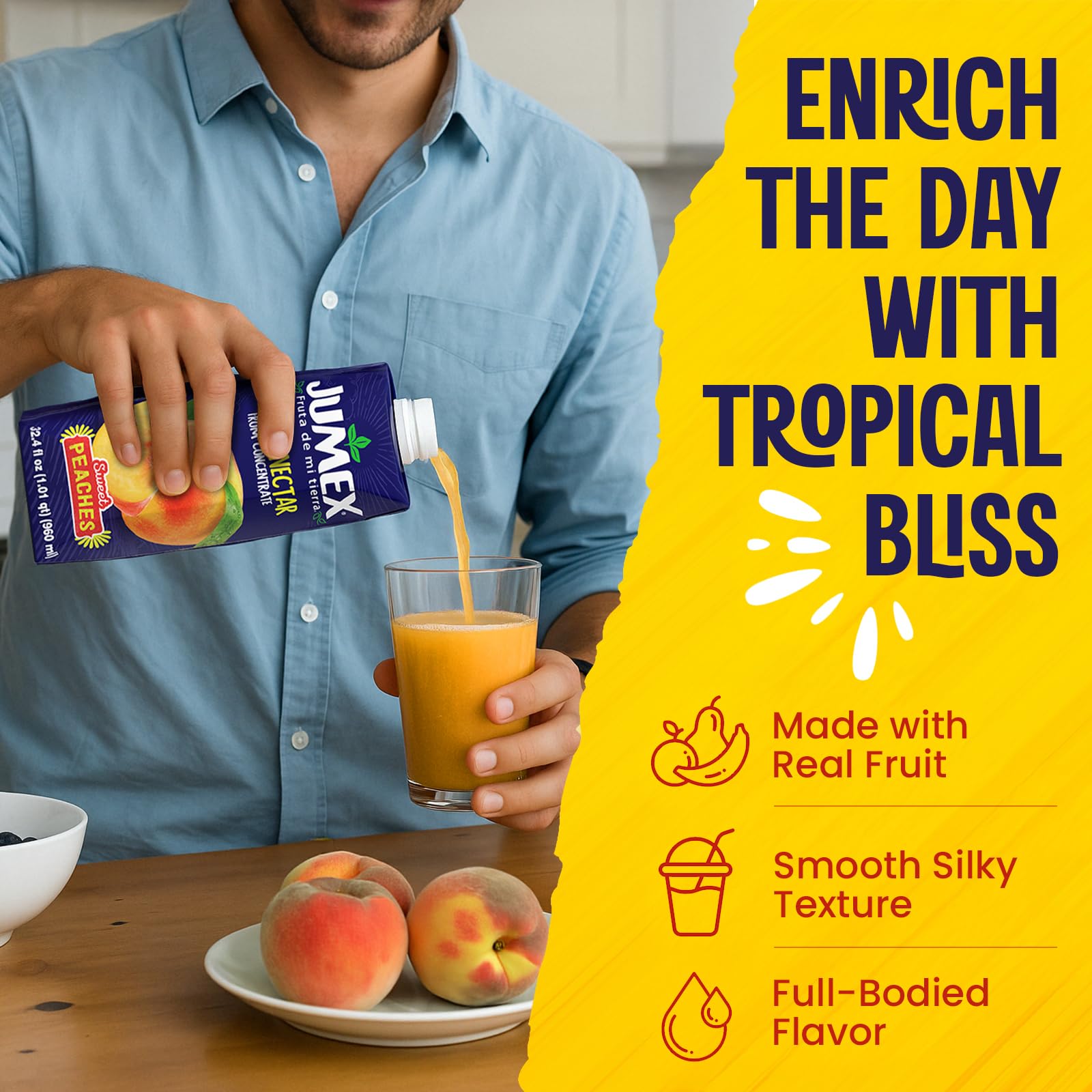 Jumex Peach Juice Nectar - Peach Nectar Made with Fresh Fruit Puree - Tropical Fruit Juice Concentrate for Smoothie Mix, Cocktail Mixers, Kids Drinks