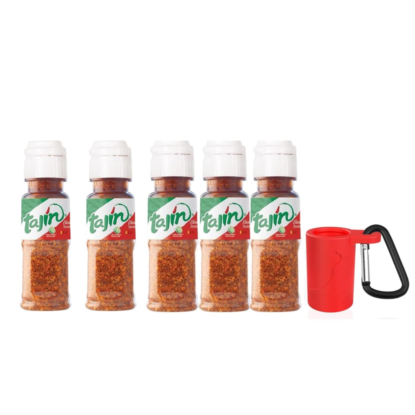 Portable 0.35oz Tajín Seasoning Bottle | On-the-Go Chili-Lime Flavor Enhancer Silicone Keychain Holder with Carabiner | Mini Travel Spice Kit (5 Pack)