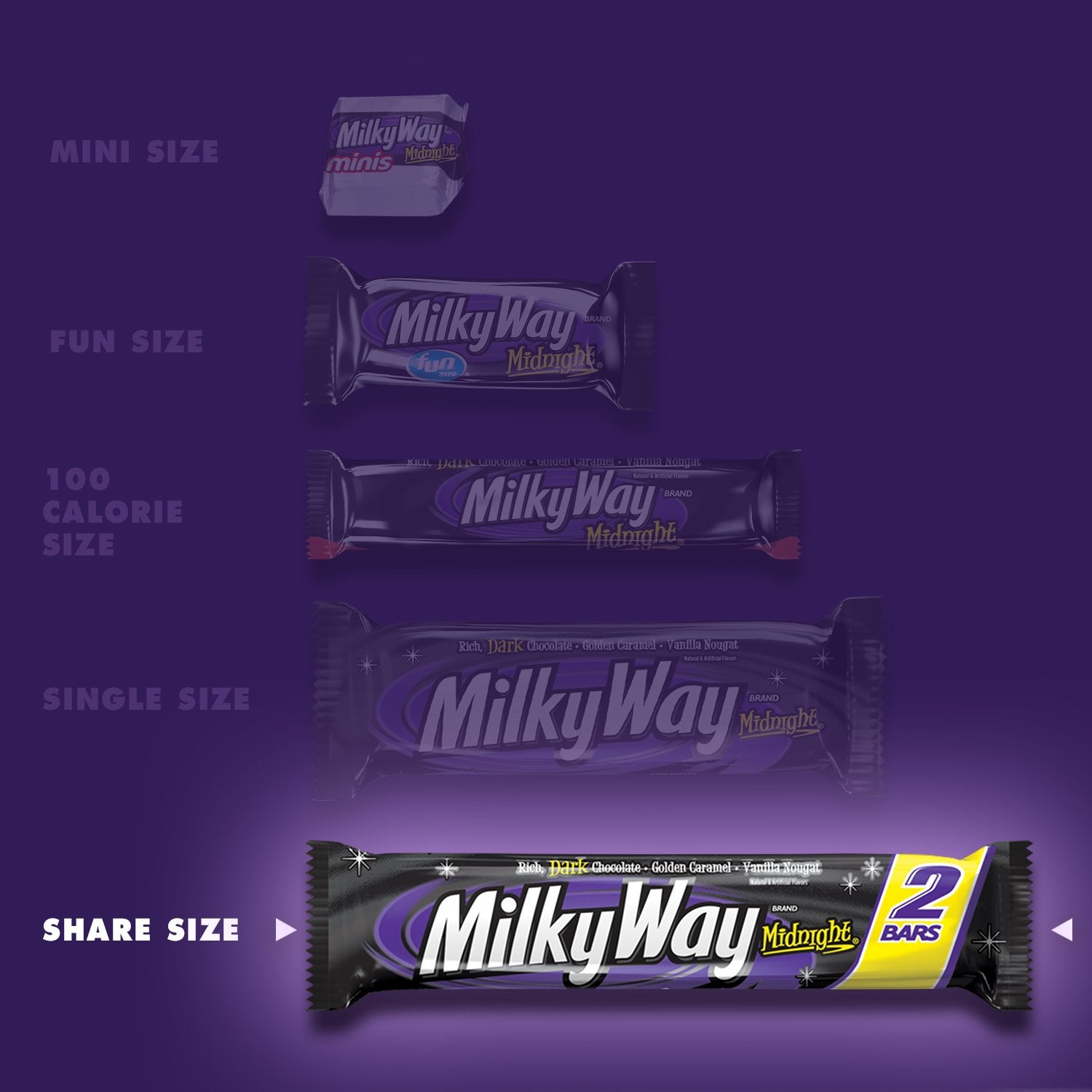 MILKY WAY Candy Bars, Midnight Dark Chocolate Candy Bars, Sharing Size, 2.83-Ounce, 24-Count Box,
