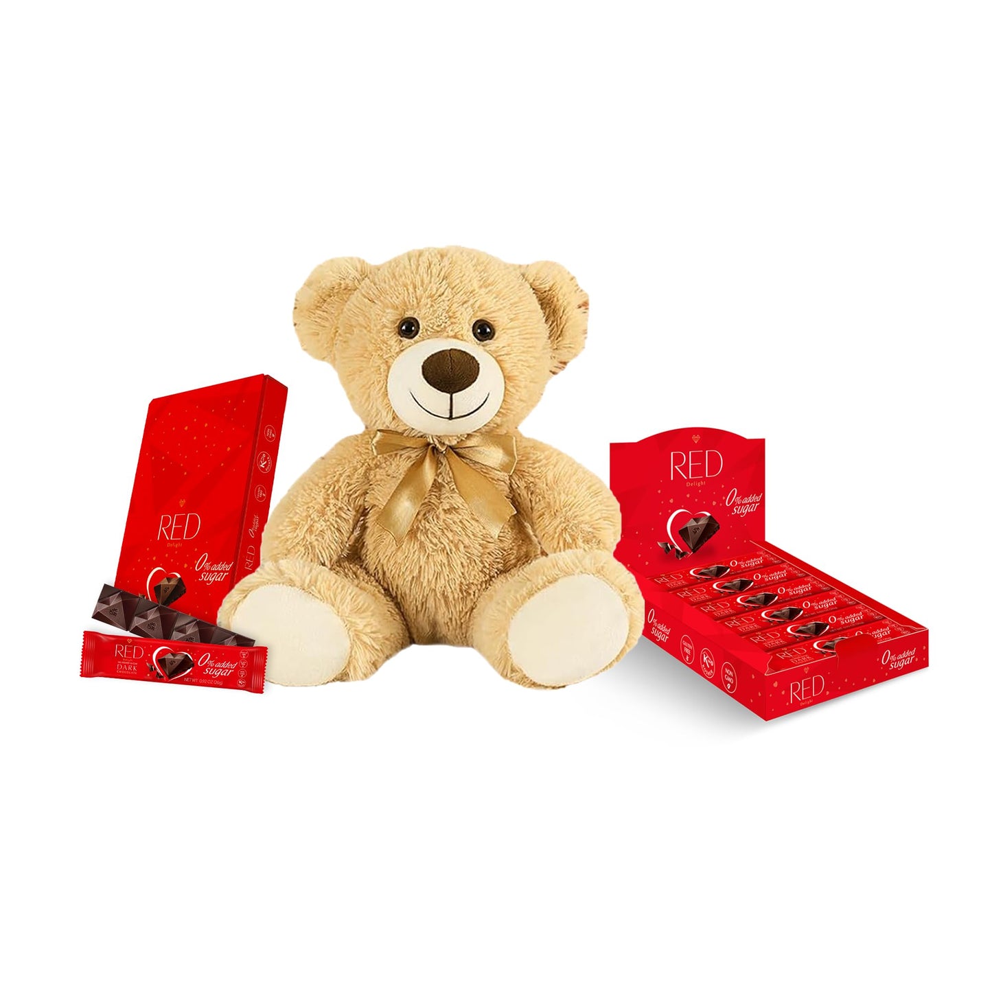 Red Delight Dark Chocolate Snack Size Bars - 0.92 oz, Pack of 24, Diamond-Shaped Keto Chocolate Bars - Keto Candy - Birthday Gift with 14” Plush Teddy